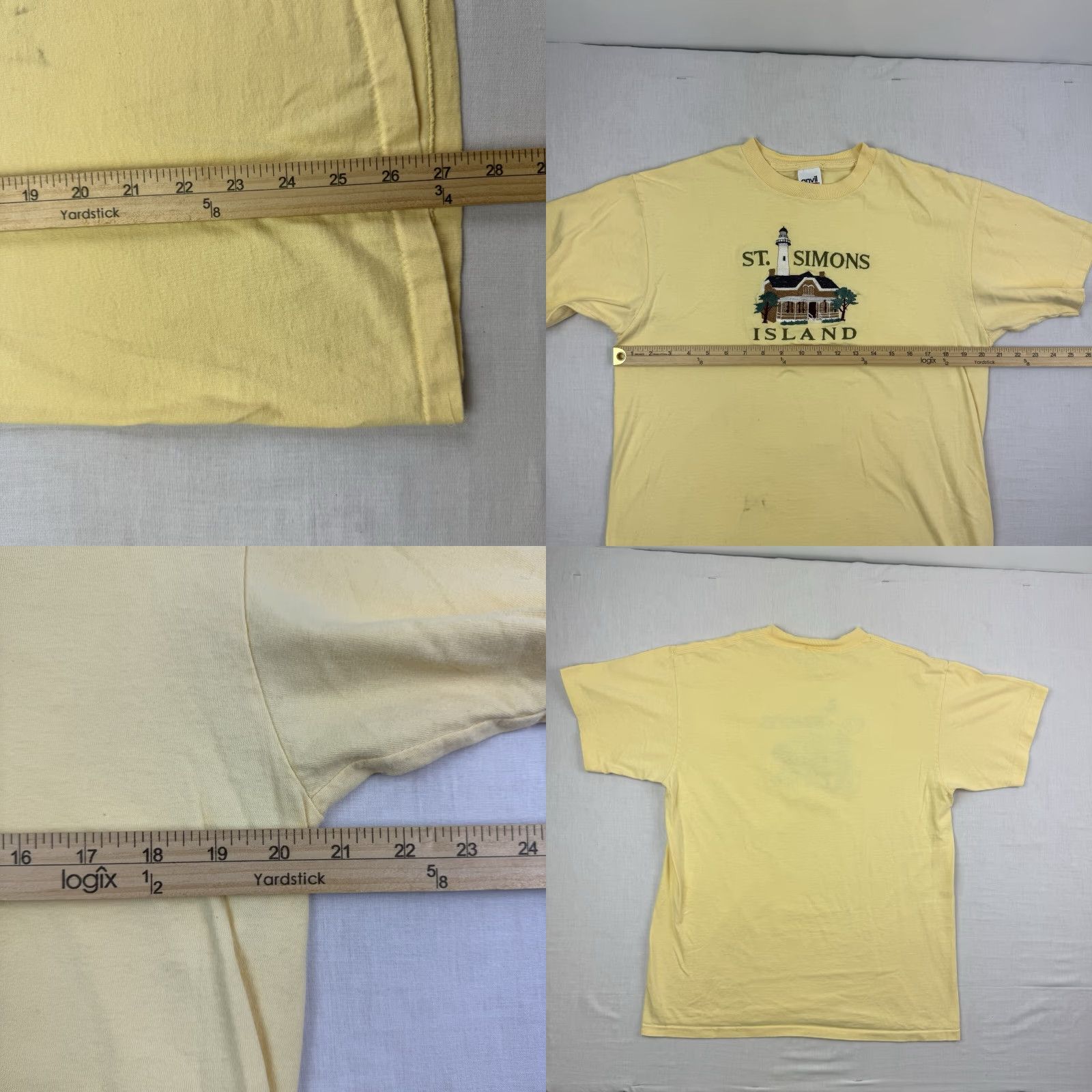 Anvil VINTAGE Anvil St Simons Island T-Shirt Adult Large Yellow Embroidered 90s Fun Mens Size US L / EU 52-54 / 3 - 8 Thumbnail