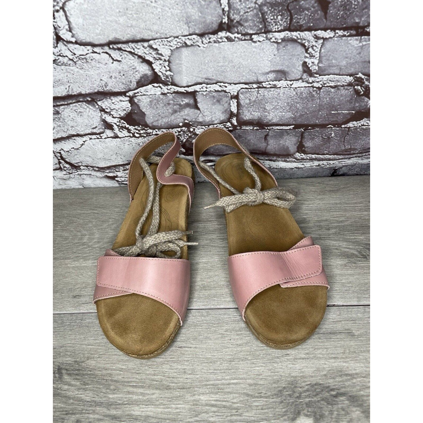 Other TAOS Pink Leather Ankle Lace Strap Cork Wedge Sandals Women Size US 9.5 / IT 39.5 - 4 Thumbnail