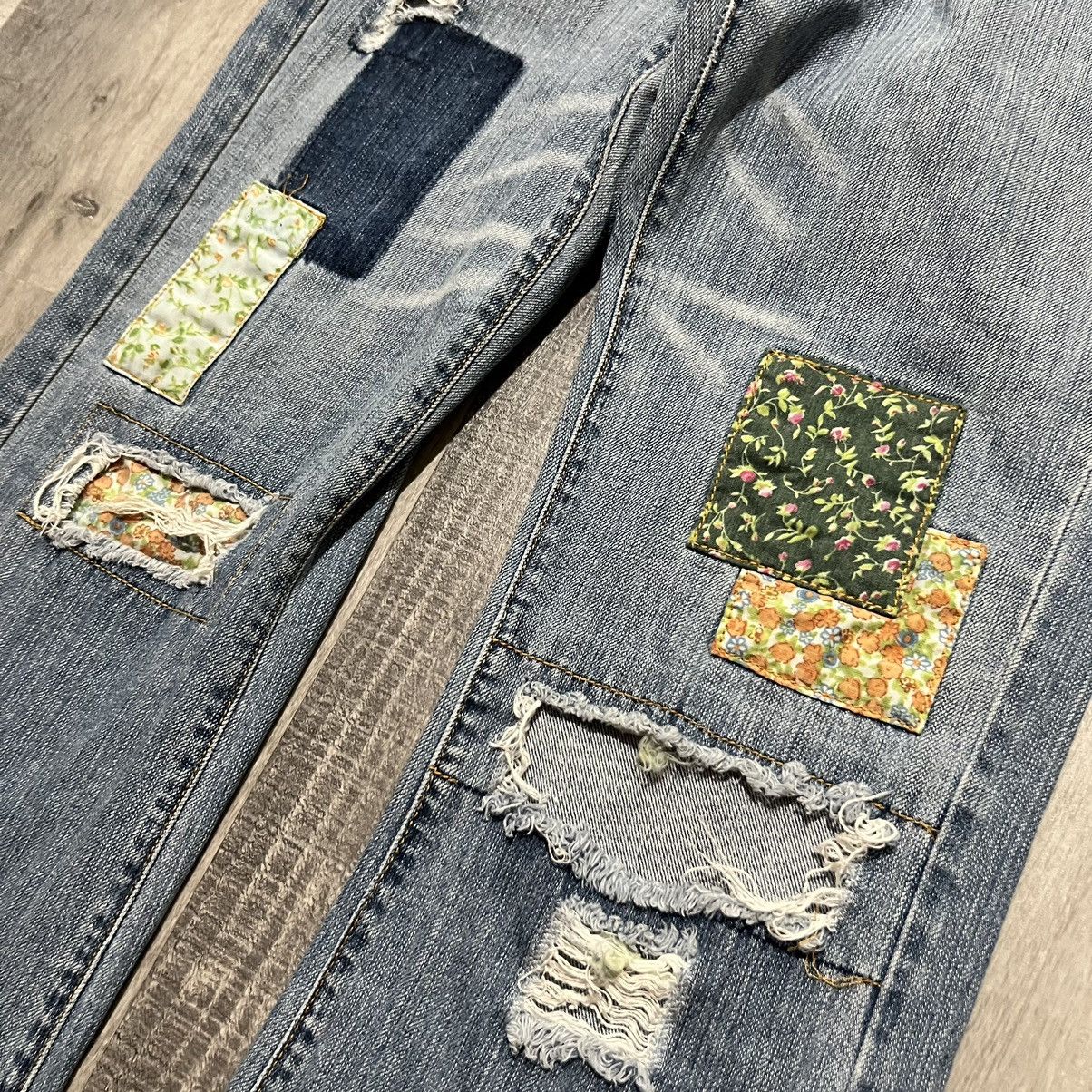 Levi's × Vintage VTG Levis 513 Slouch Bootcut Y2K Hippie Patchwork Jeans 11 Size 34" / US 12 / IT 48 - 4 Thumbnail