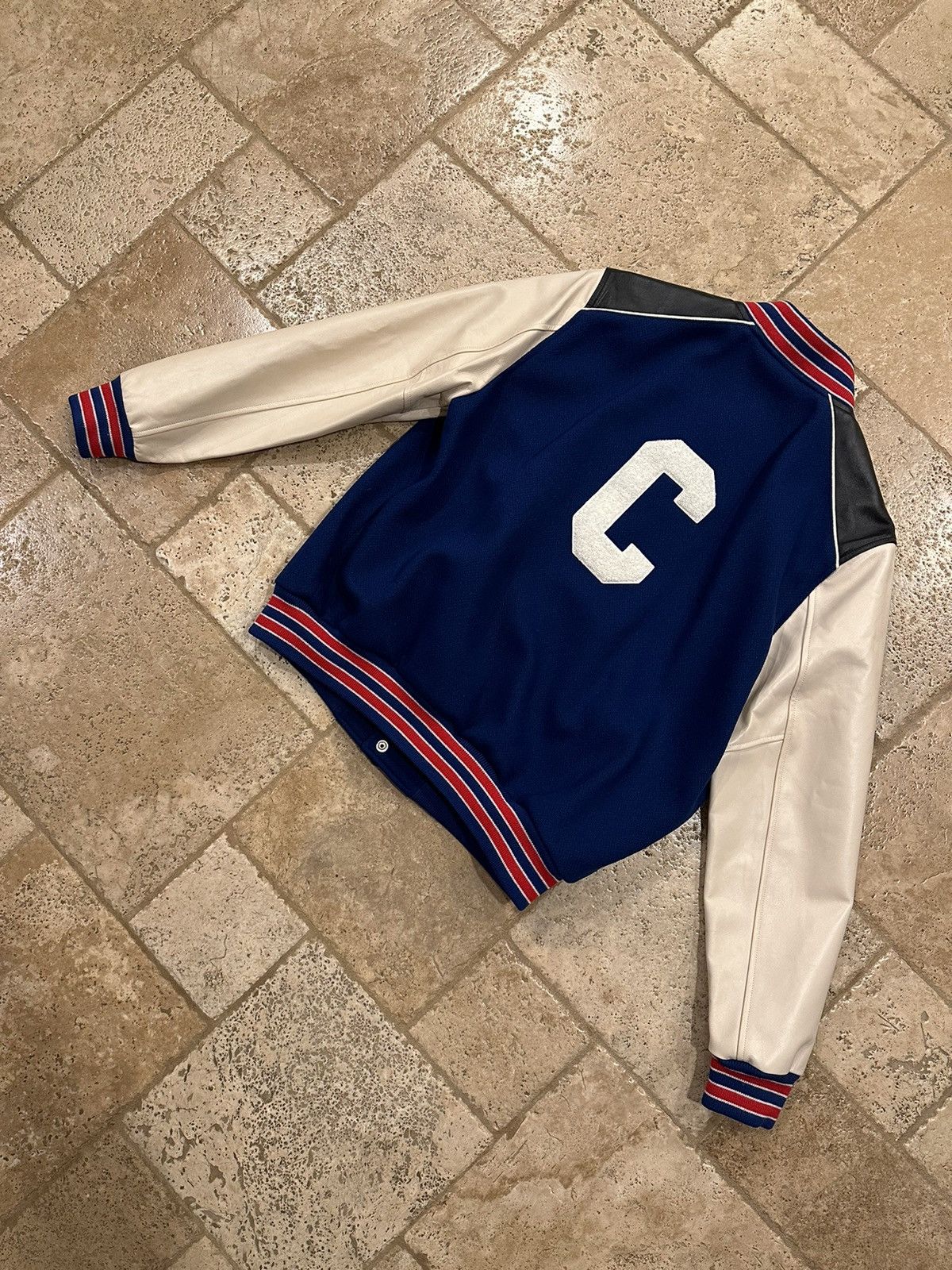 Celine × Hedi Slimane Celine x Hedi C Logo Leather Sleeve Blue Woold Teddy Jacket Size US L / EU 52-54 / 3 - 4 Thumbnail