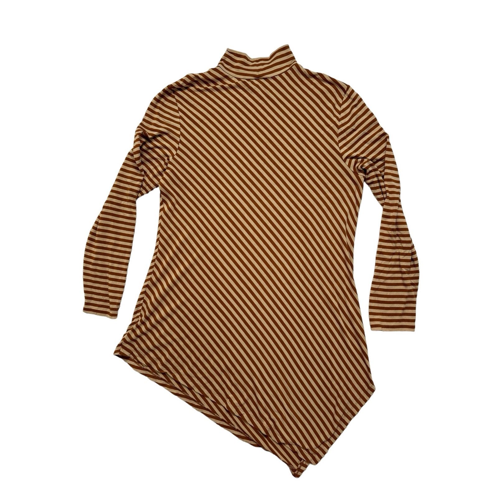 Chicos CHICOS Brown Tan Stripe High Neck Asymmetric Tunic Large (2) Size L / US 10 / IT 46 - 5 Thumbnail