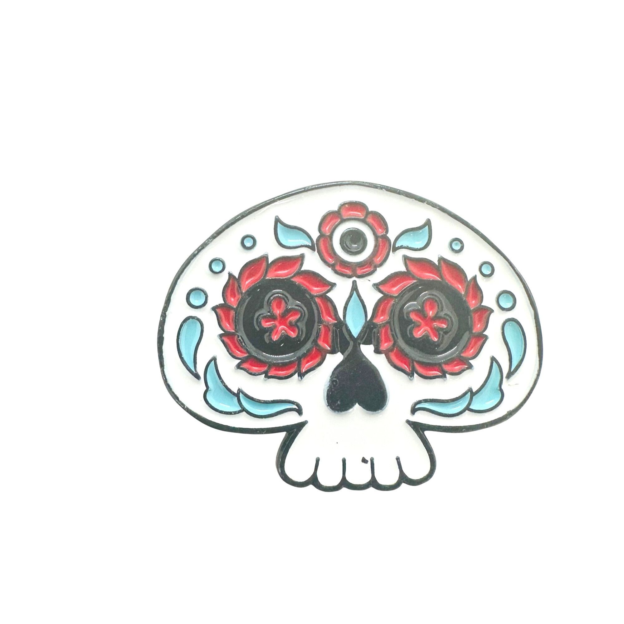 Designer ✨Sugar Skull Enamel Pin Dia de Muertos Red & White Flowers B Size ONE SIZE - 5 Thumbnail