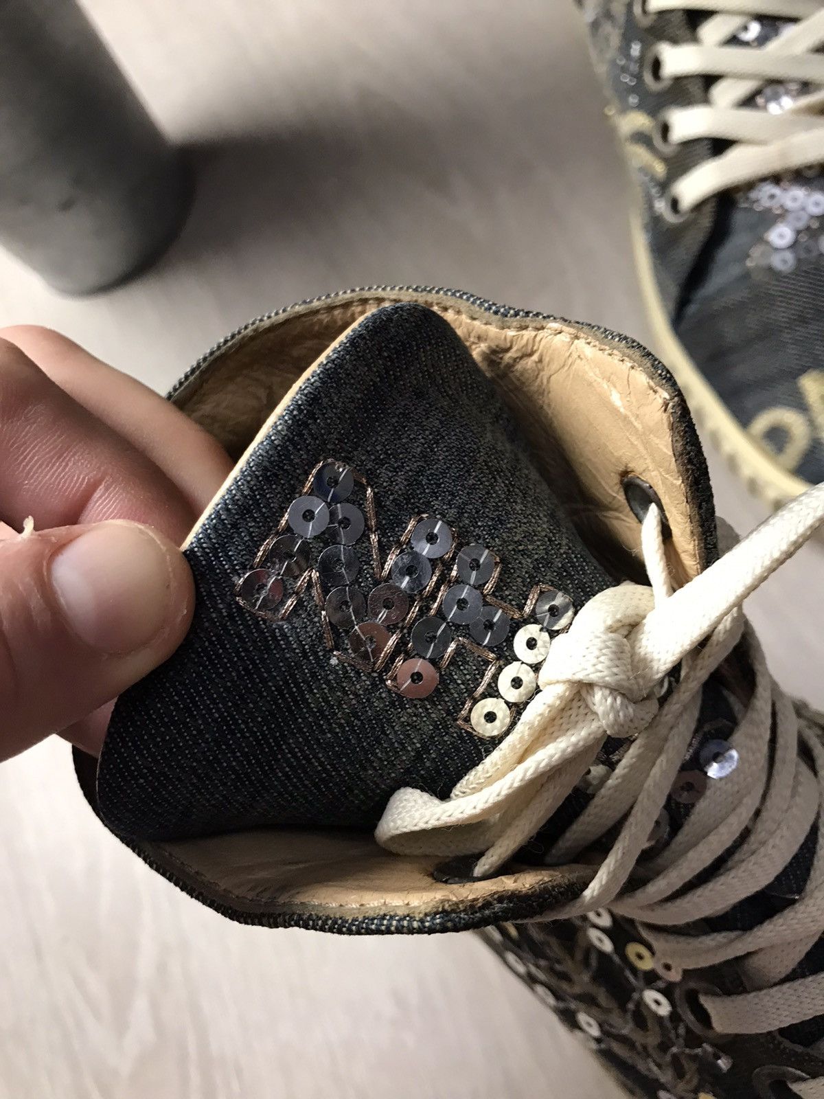 John Galliano Galliano High top denim rhinestones sneakers Size US 6 / EU 39 - 4 Thumbnail