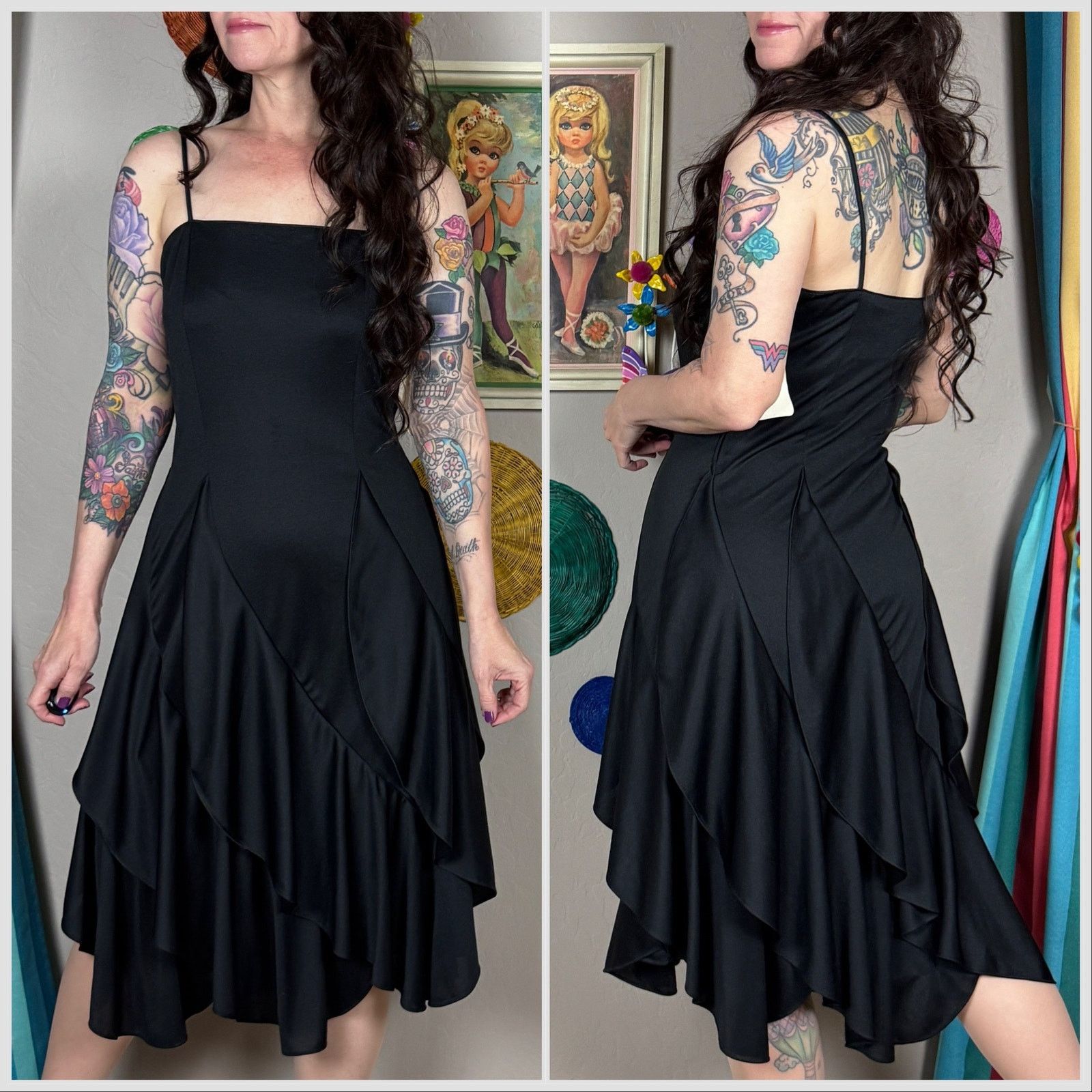 Vintage Vintage 1970s Black Sleeveless Ruffle Slipdress Size S / US 4 / IT 40 - 3 Thumbnail