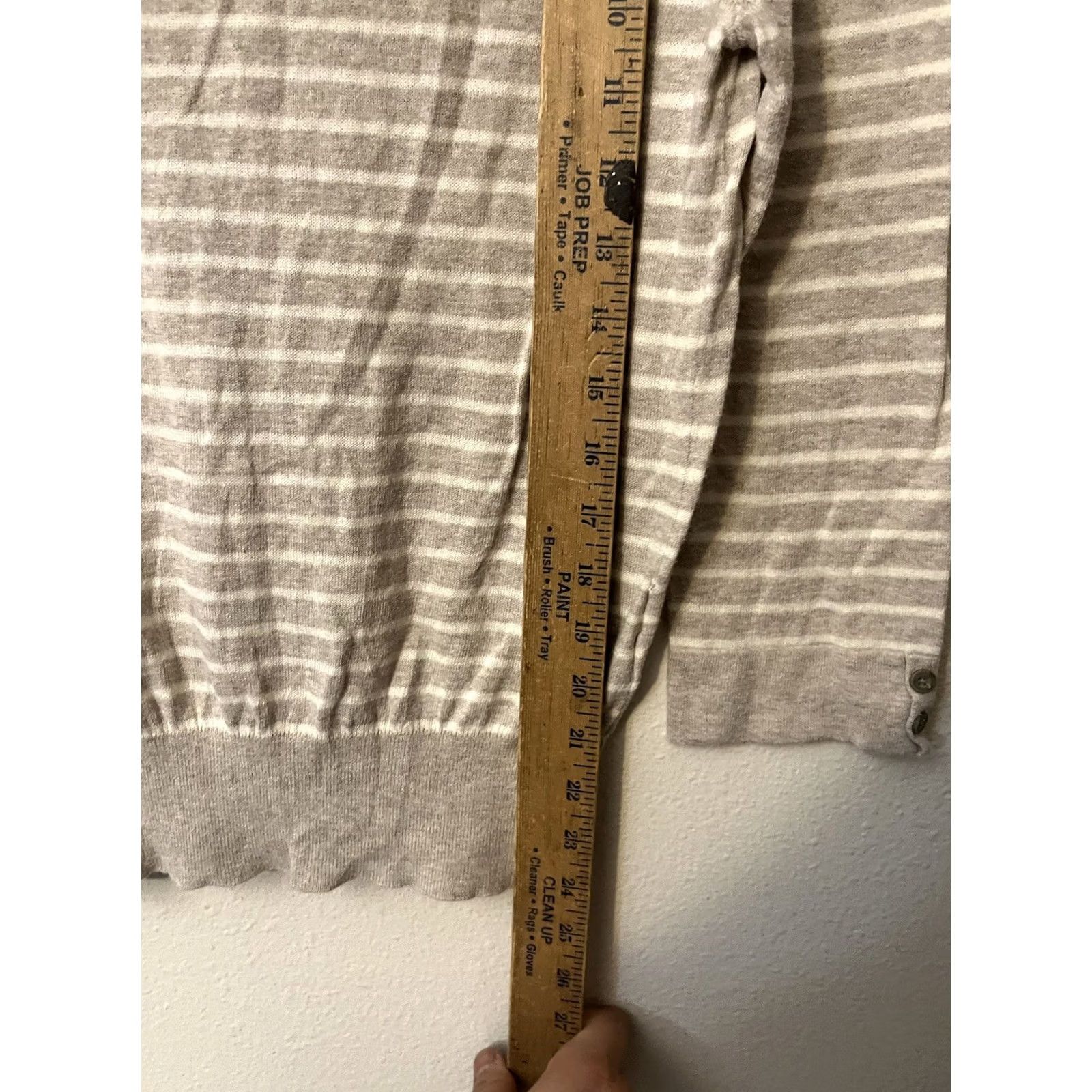 Loft LOFT Cardigan Sweater Women’s Gray Striped Size M Long Sleeve Open Breathable Lightweight 100% Cotton Button Crew Neck Size M / US 6-8 / IT 42-44 - 3 Thumbnail