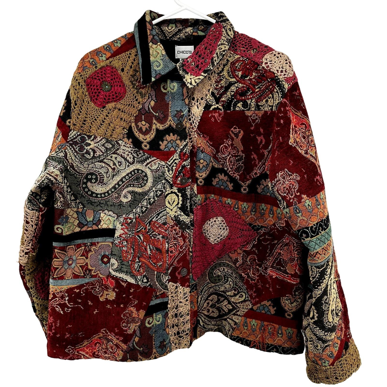 Chicos Chico's Shacket Patchwork Tapestry Paisley Crochet 3 XL Size XL / US 12-14 / IT 48-50 - 2 Thumbnail