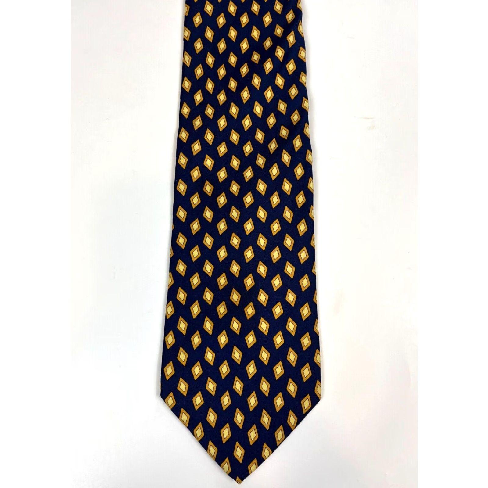 Brooks Brothers VINTAGE Brooks Brothers Makers Luxury Silk Tie Geometric Navy Yellow 57-60" Wide Men’s Tie Made in USA Size ONE SIZE - 3 Thumbnail