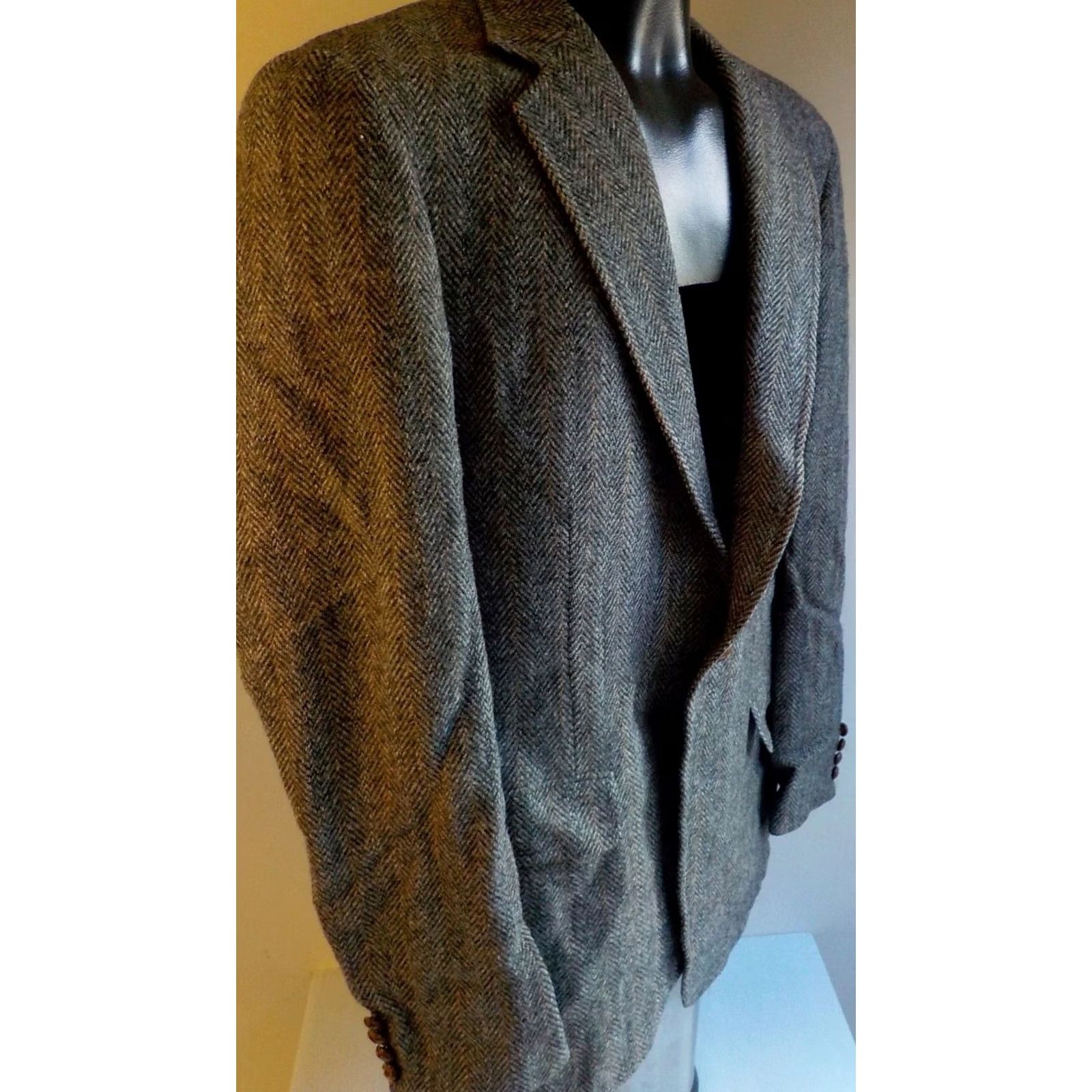 Chaps VINTAGE CHAPS RALPH LAUREN 2 Button Herringbone Blazer Wool Black/Gray SZ 46 Boyds of Philadelphia Mens Size ONE SIZE - 3 Thumbnail