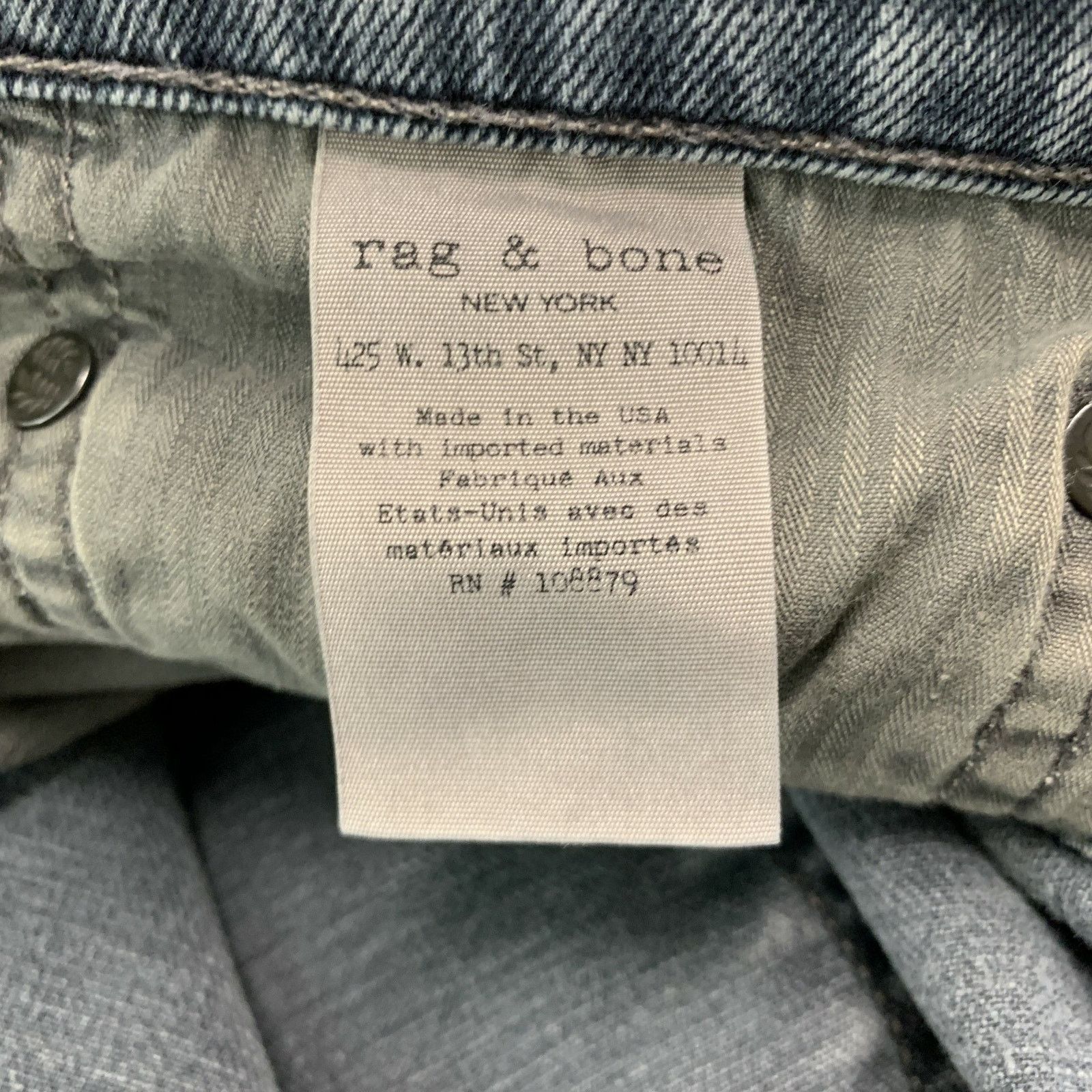 Rag & Bone RAG & BONE 31 Grey Cotton Polyurethane Slim Button Fly Jeans Size US 31 - 6 Thumbnail