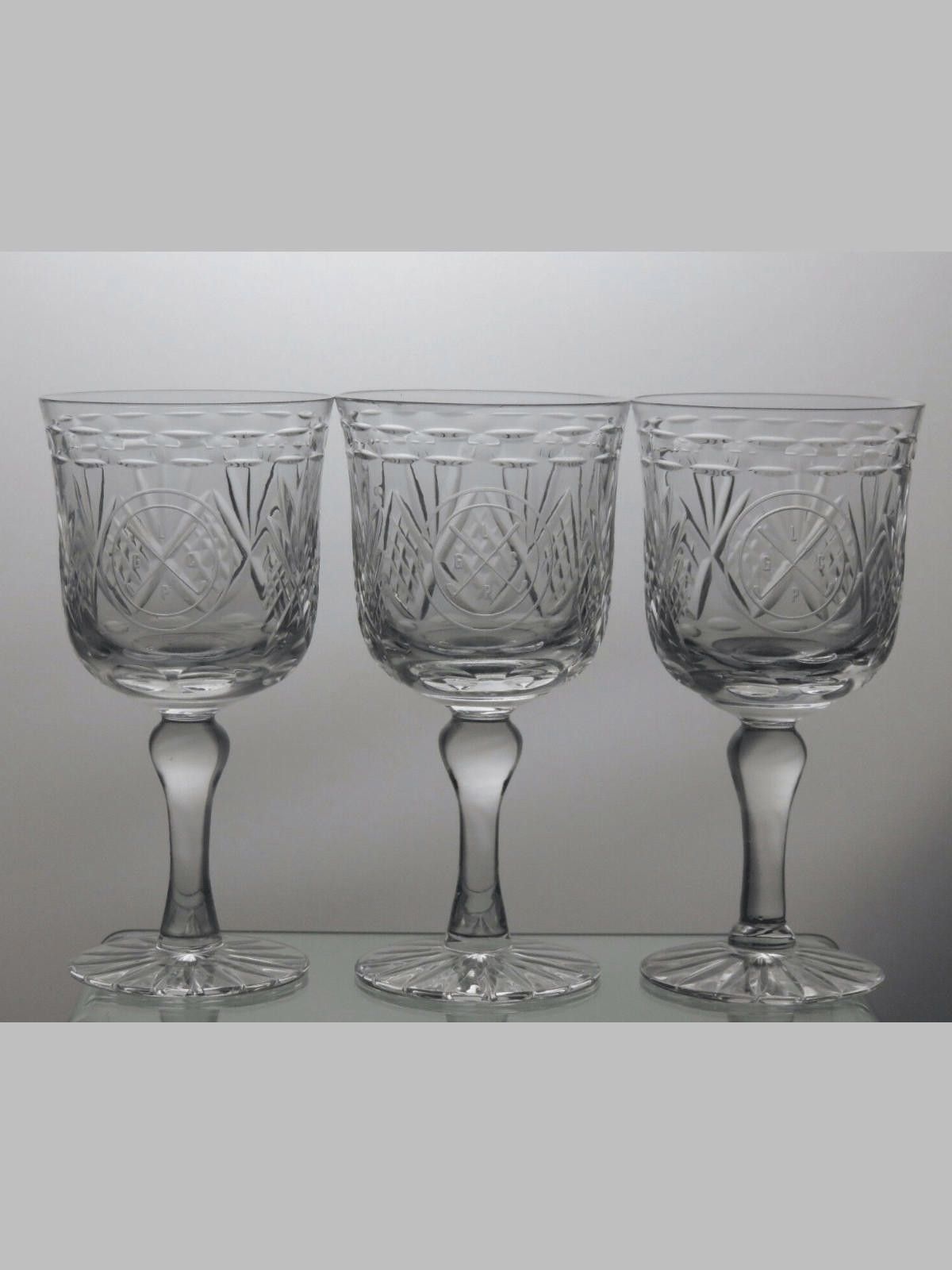 Other Tutbury Crystal Wine Goblets Set Of 3 Etched Golf Pattern Size ONE SIZE - 1 Thumbnail