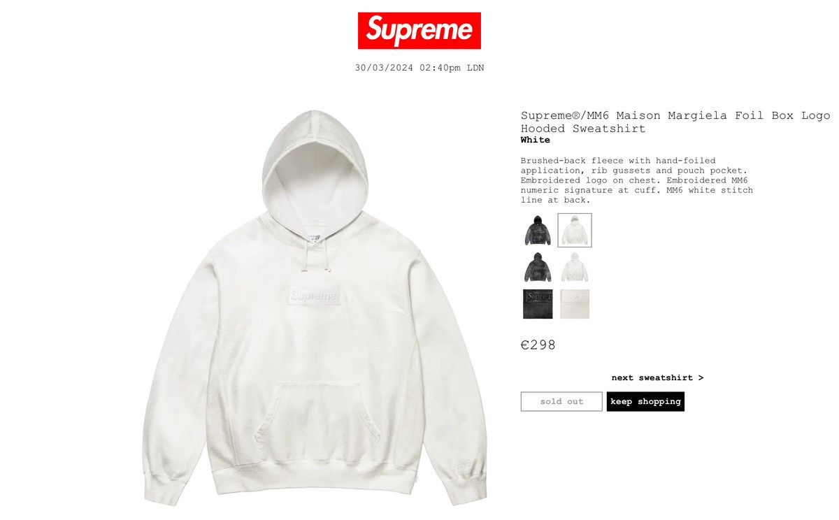 Supreme Supreme®/MM6 Maison Margiela Foil Box Logo Hooded ...