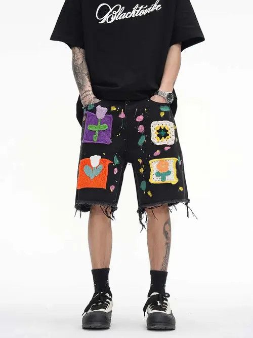 VIBE Graffiti style denim shorts baggy in vibe style cargo y2k Size US 32 / EU 48 - 1 Thumbnail