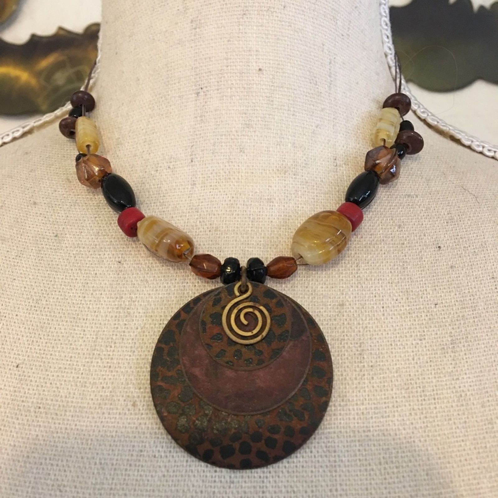 Jewelry Animal print copper disc glass bead necklace Size ONE SIZE - 1 Thumbnail