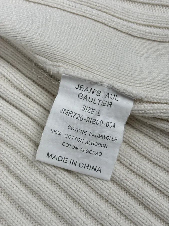 Jean Paul Gaultier 2000s Jean Paul Gaultier Cream Cotton Ribbed Zip-up Sweater Size US M / EU 48-50 / 2 - 11 Thumbnail