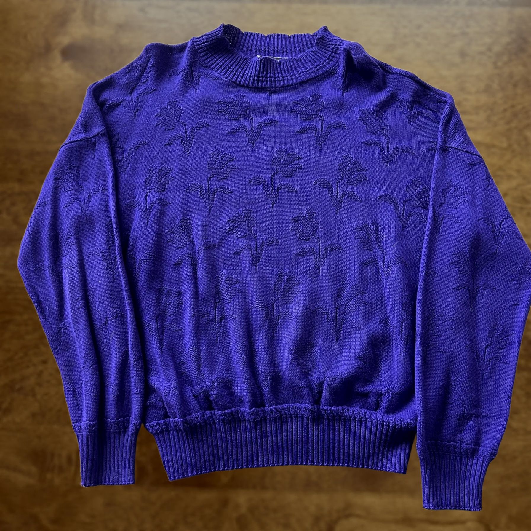 Vintage Vintage Kenneth Too! Sweater Womens Large Purple Mock Neck Floral Knit Pullover Size L / US 10 / IT 46 - 1 Thumbnail
