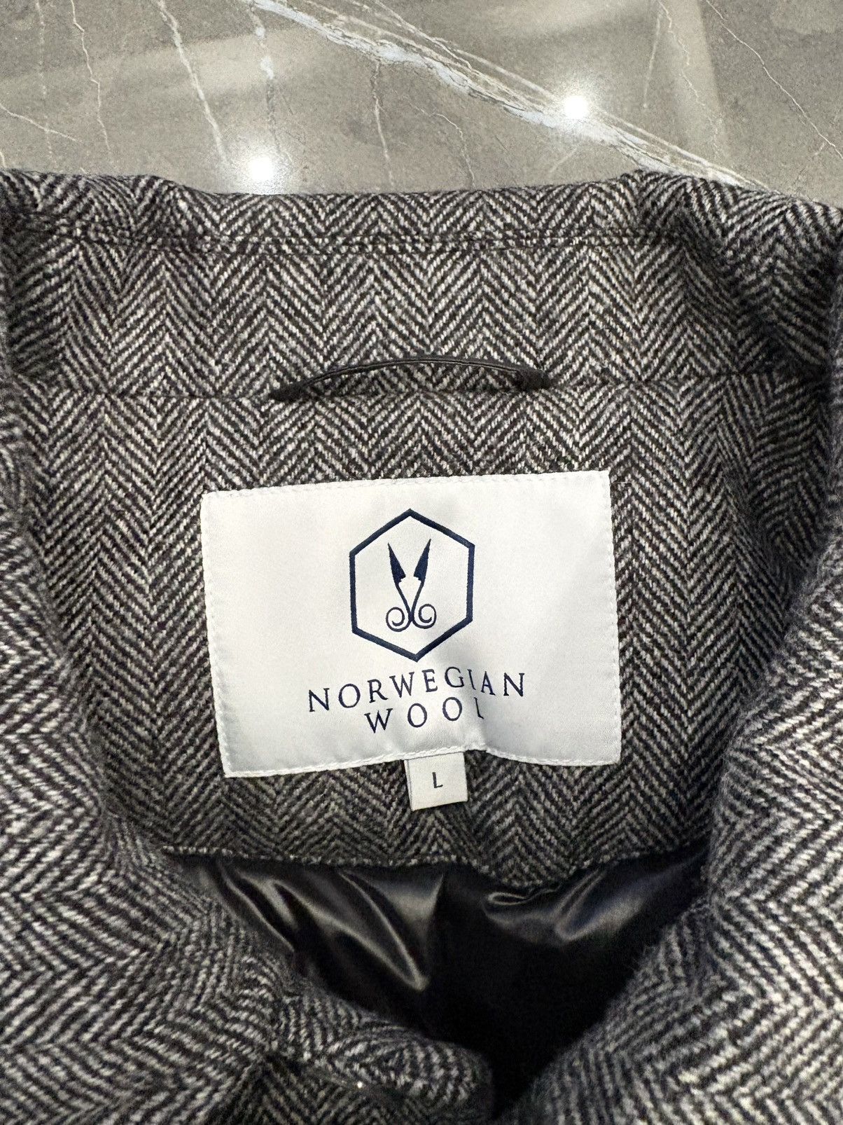 Other Norwegian Wool Cashmere Wool ¾ Coat Grey Black Herringbone Size US L / EU 52-54 / 3 - 6 Thumbnail