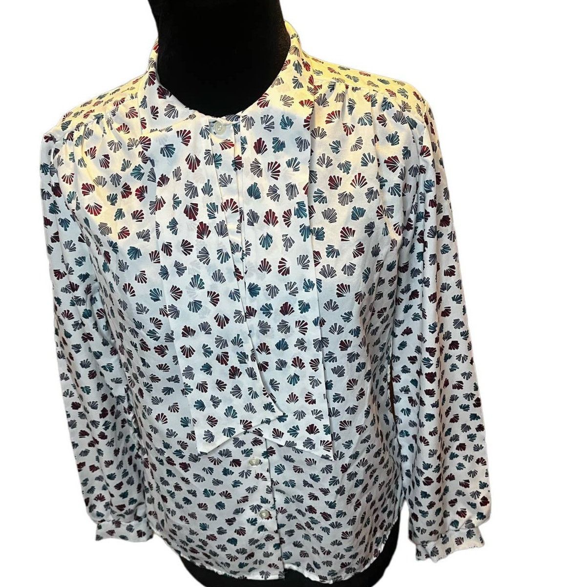 Vintage Vintage White Blue Cape Cod Fan Blouse Bow Med Large Preppy Size L / US 10 / IT 46 - 3 Thumbnail
