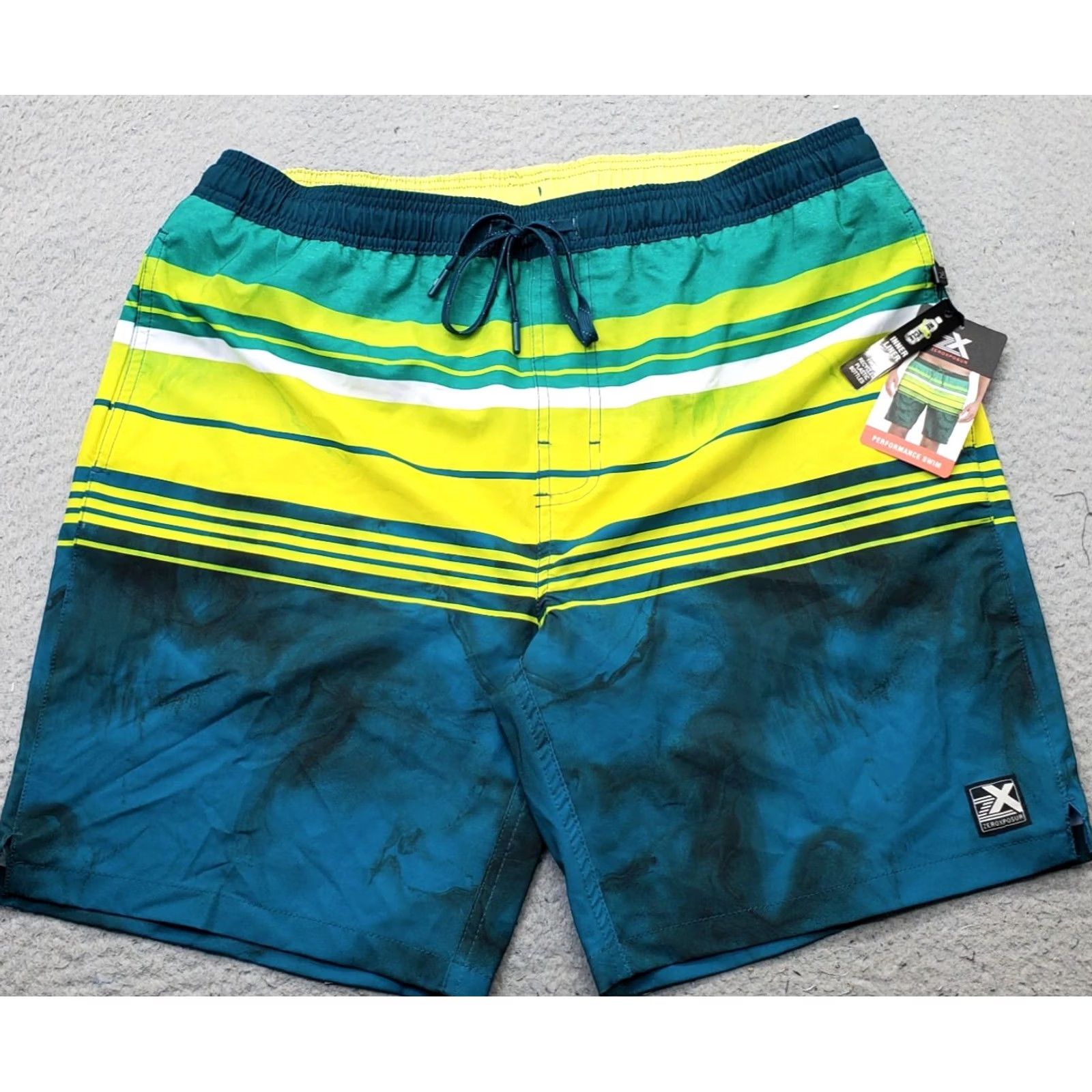 ZeroXposur ZeroXposur Performance Swim Shorts Mens Large Multi Striped Side Slit Drawstring Size US 33 - 2 Thumbnail