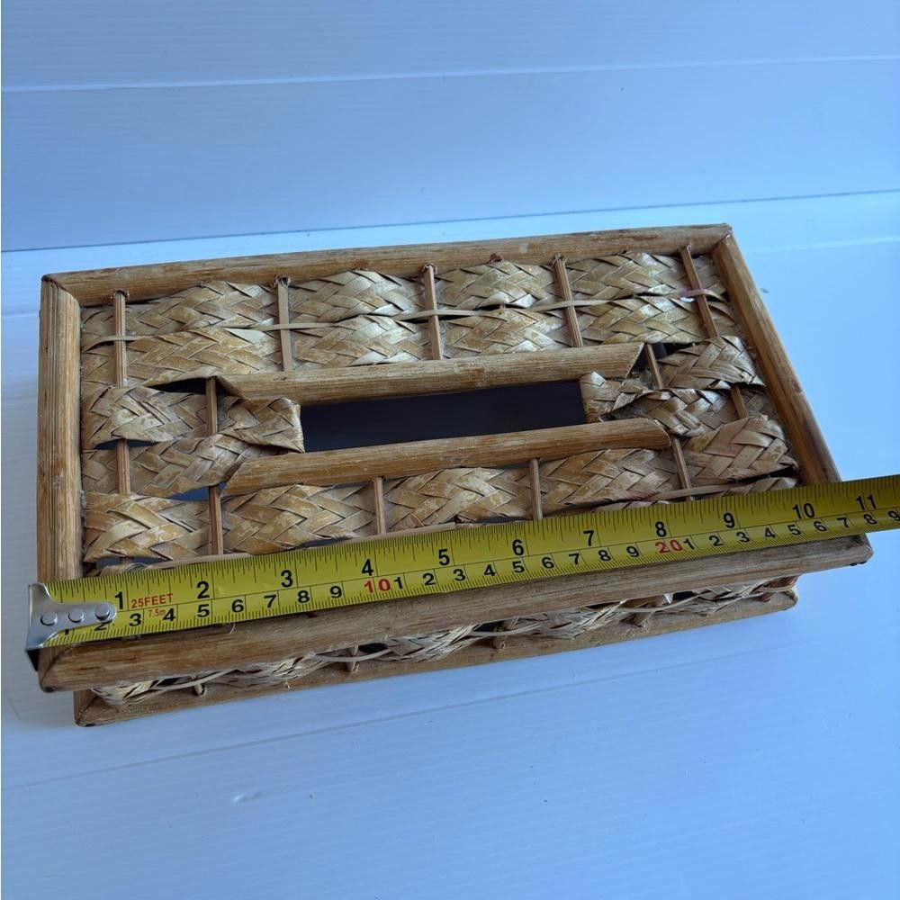 Designer Vintage Boho Bamboo Reed Rattan Woven Tissue Box Cover Size ONE SIZE - 3 Thumbnail