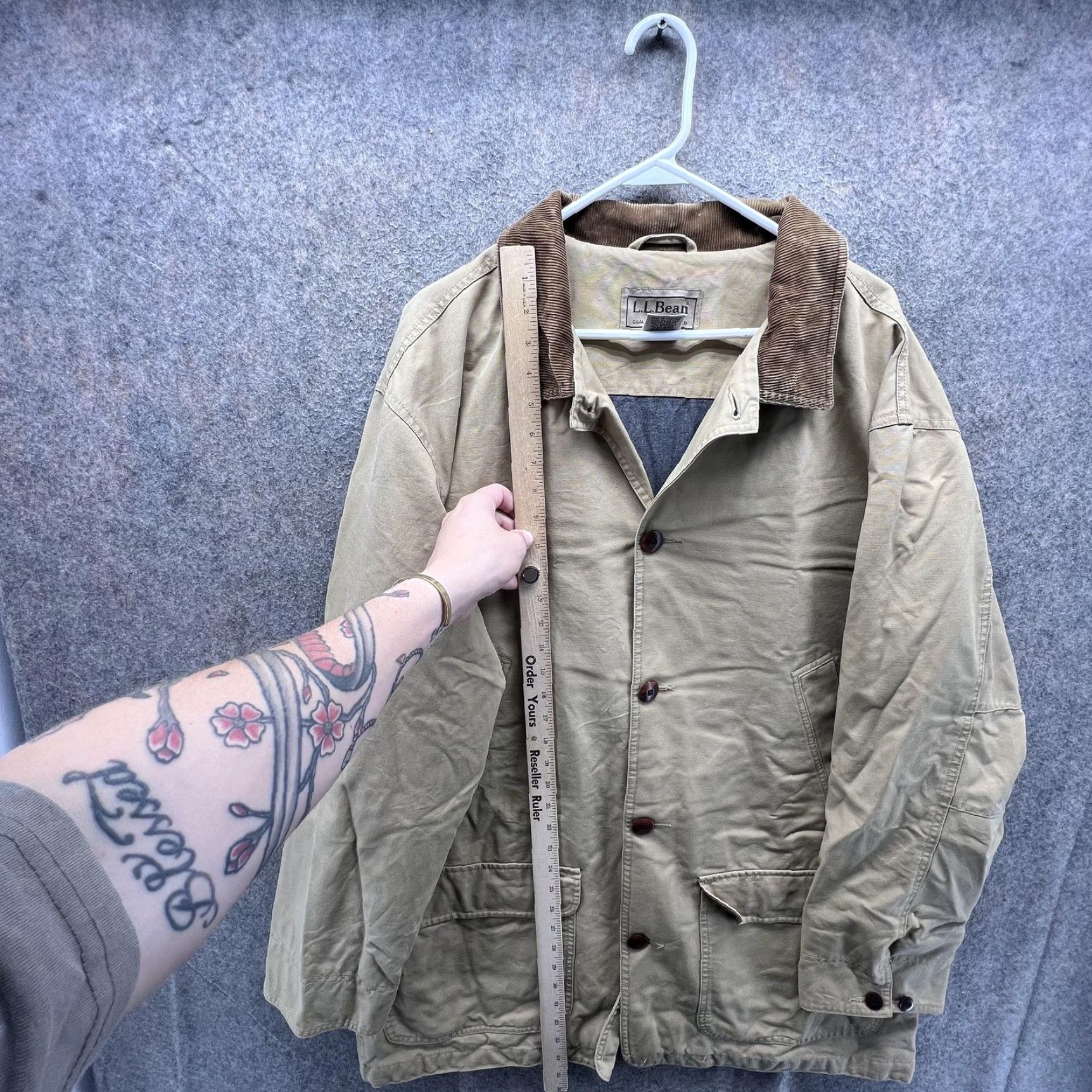 Vintage L.L.Bean Coat Mens XLT Beige Canvas Field Barn Corduroy Collar Lined Workwear Size US XL / EU 56 / 4 - 6 Thumbnail