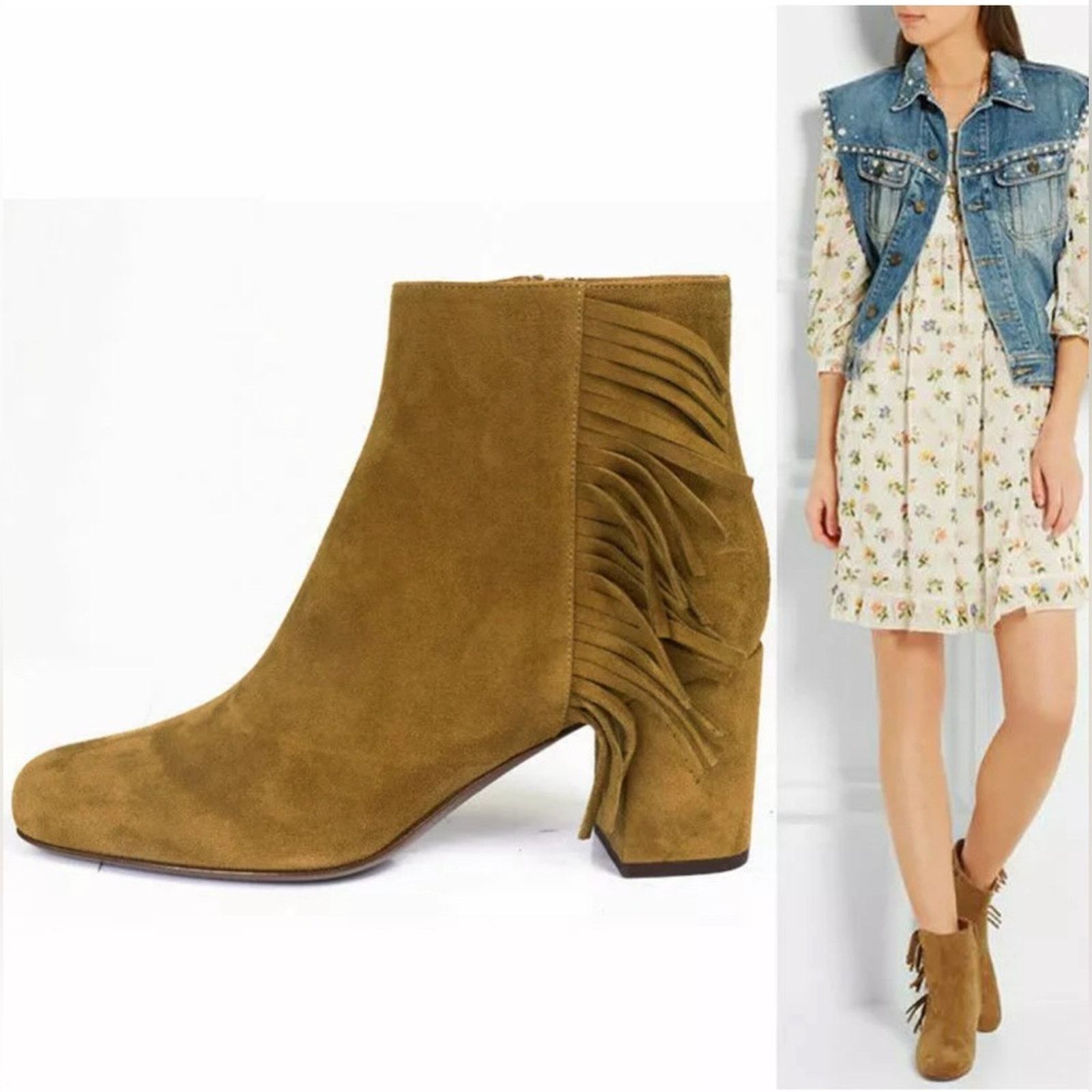 Yves Saint Laurent SAINT LAURENT Tan Suede 70 BABIES Fringe Boho Fall Size: 41 Size US 11 / IT 41 - 1 Thumbnail