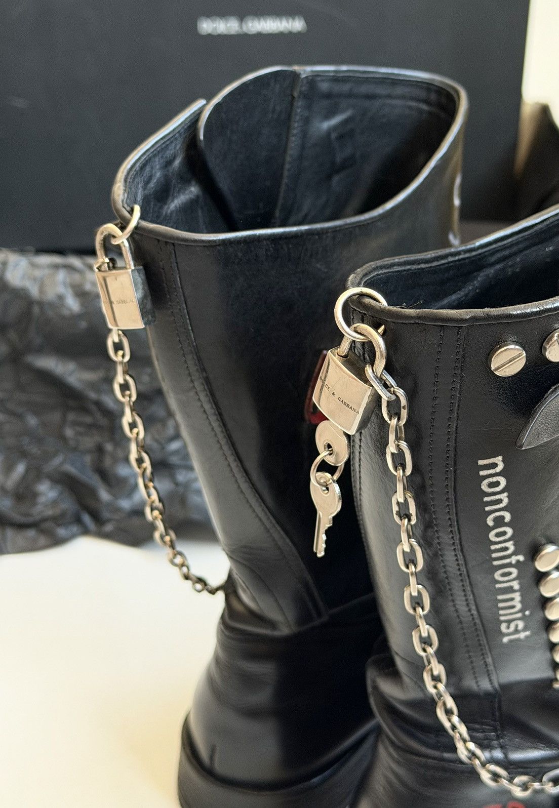Dolce & Gabbana DOLCE & GABBANA SS 2003 Sex Biker Leather Boots runway logo Size US 8.5 / IT 38.5 - 12 Thumbnail