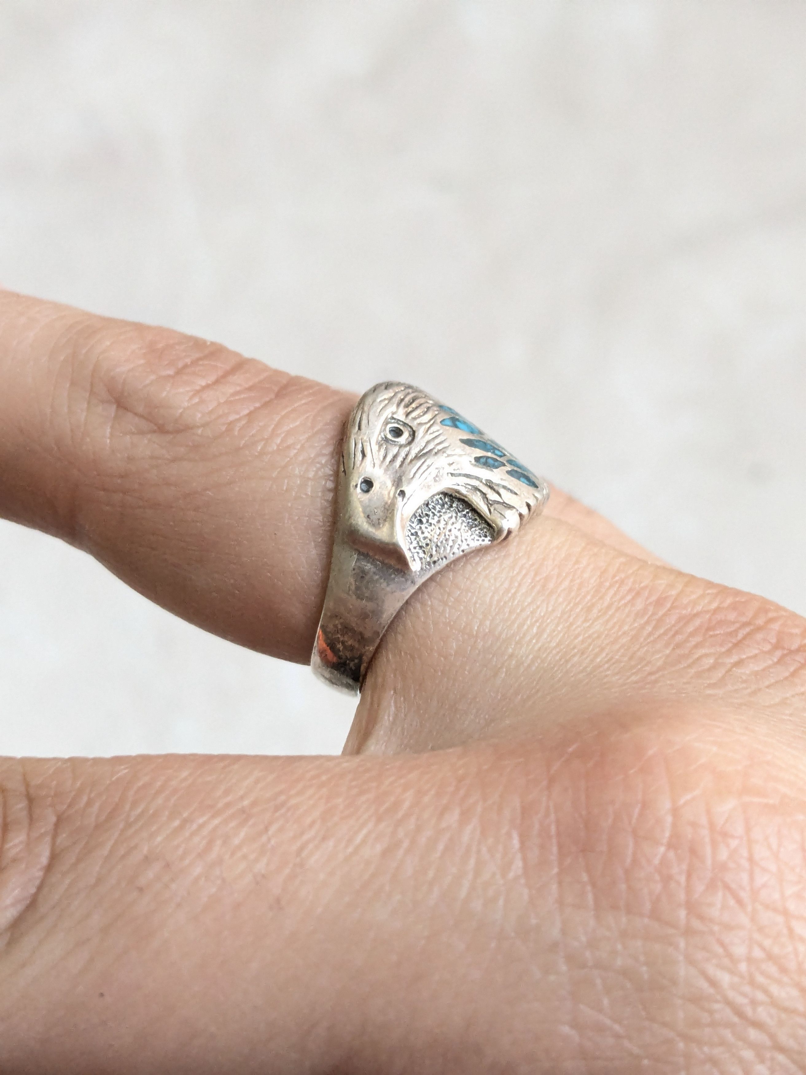 Sterling Silver LAZ Sterling Silver Ring Crushed Turquoise Eagle 8.75 Size ONE SIZE - 14 Thumbnail