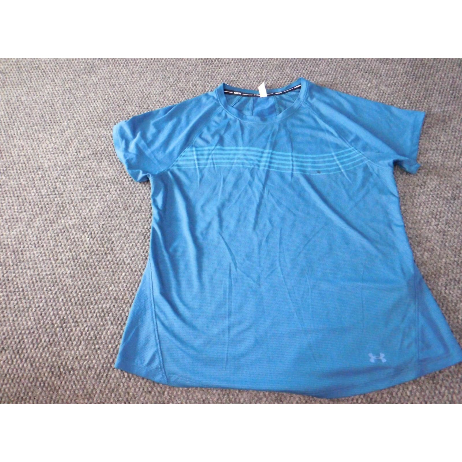 Under Armour Under Armour Womens Shirt Large Blue HeatGear Run Logo Active Stretch T-Shirt Casual Crew Neck Short Sleeve Polyester Regular Size L / US 10 / IT 46 - 3 Thumbnail