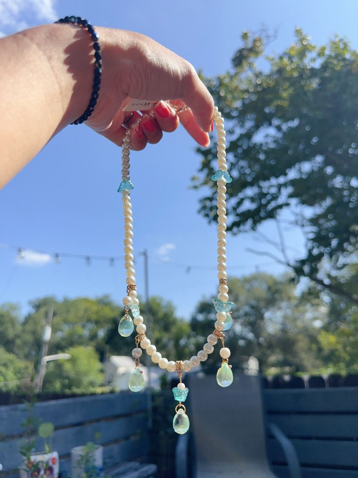Anne Klein Anne Klein white pearl necklace light blue crystal resin Size ONE SIZE - 3 Thumbnail