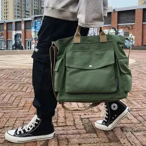 Canvas Casual Messenger Bag in Green, Men's