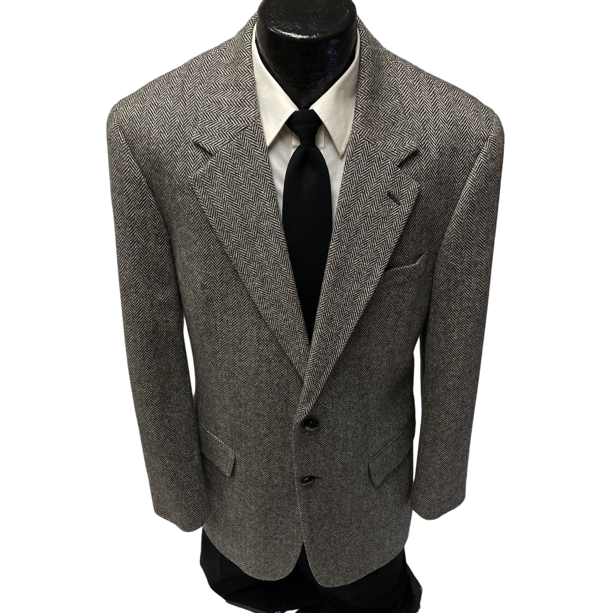 Savile Row NEW Savile Row Black Gray Sport Coat HERRINGBONE Jacket Size 42R - 1 Thumbnail