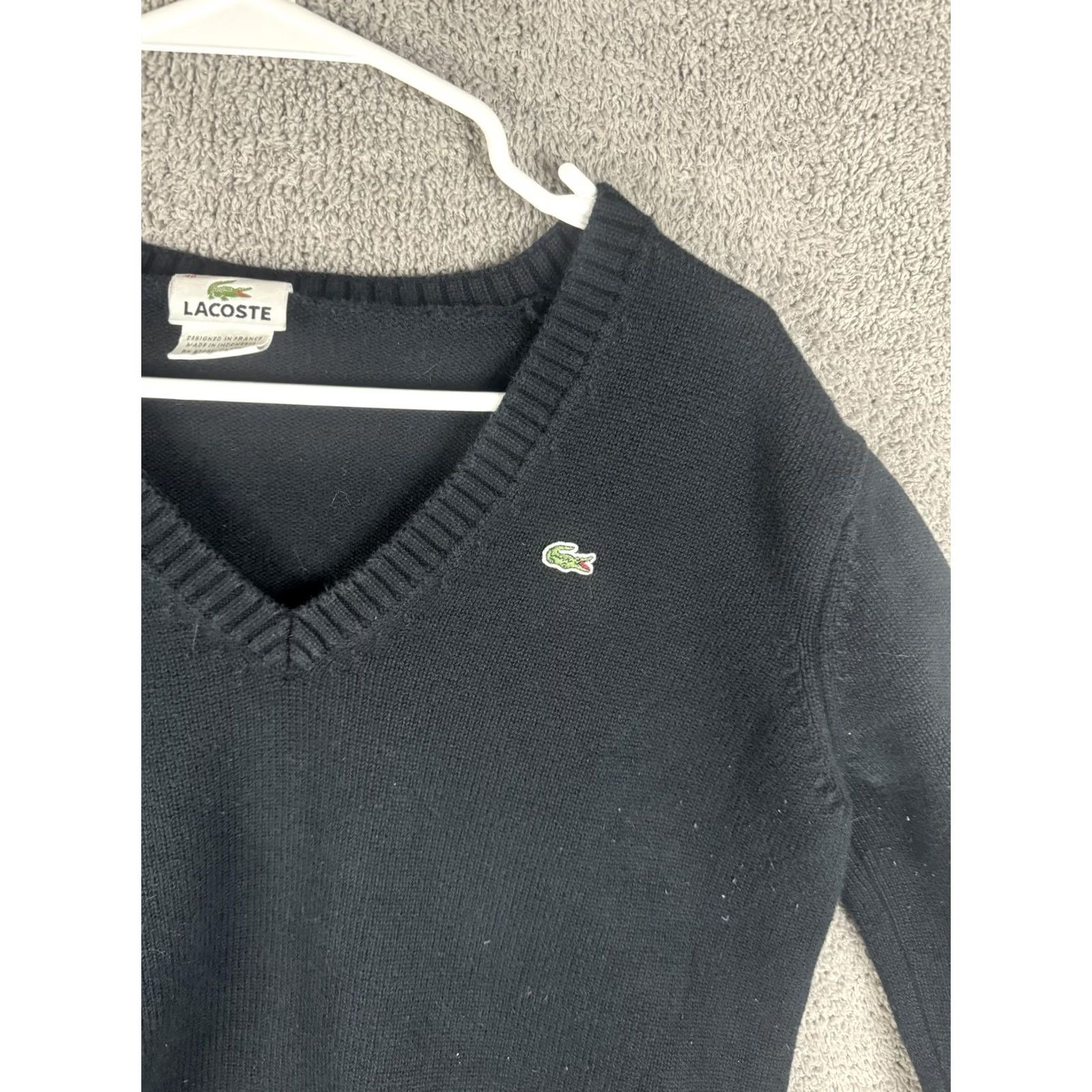 Lacoste Lacoste Sweater Mens Medium Black V-Neck Pullover Knit Croc Logo Size US S / EU 44-46 / 1 - 5 Thumbnail