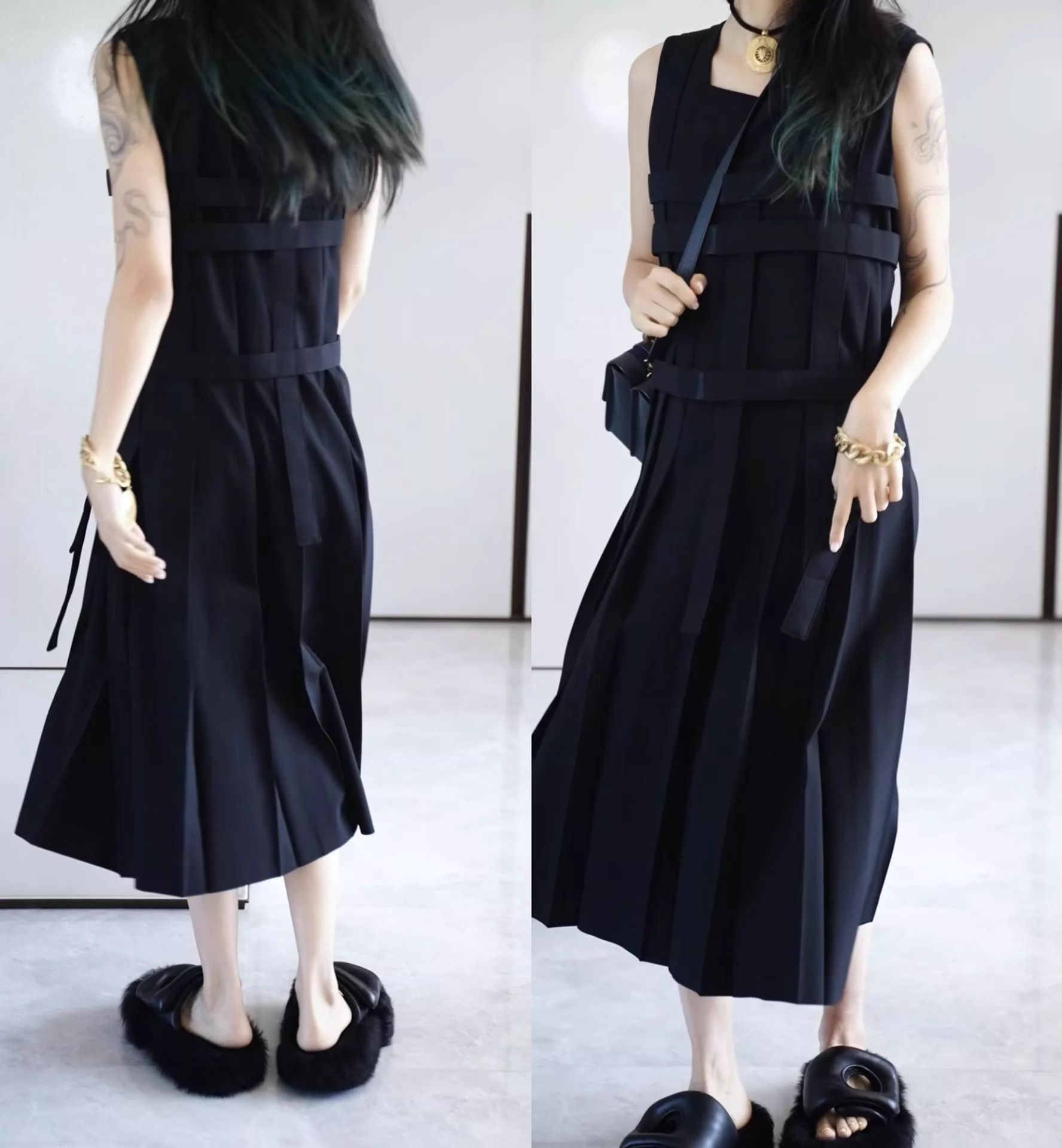 Comme des Garcons CDG 2013 Blk Wool Deconstructed Sleeveless Pleated Tie Dress Size M / US 6-8 / IT 42-44 - 9 Thumbnail