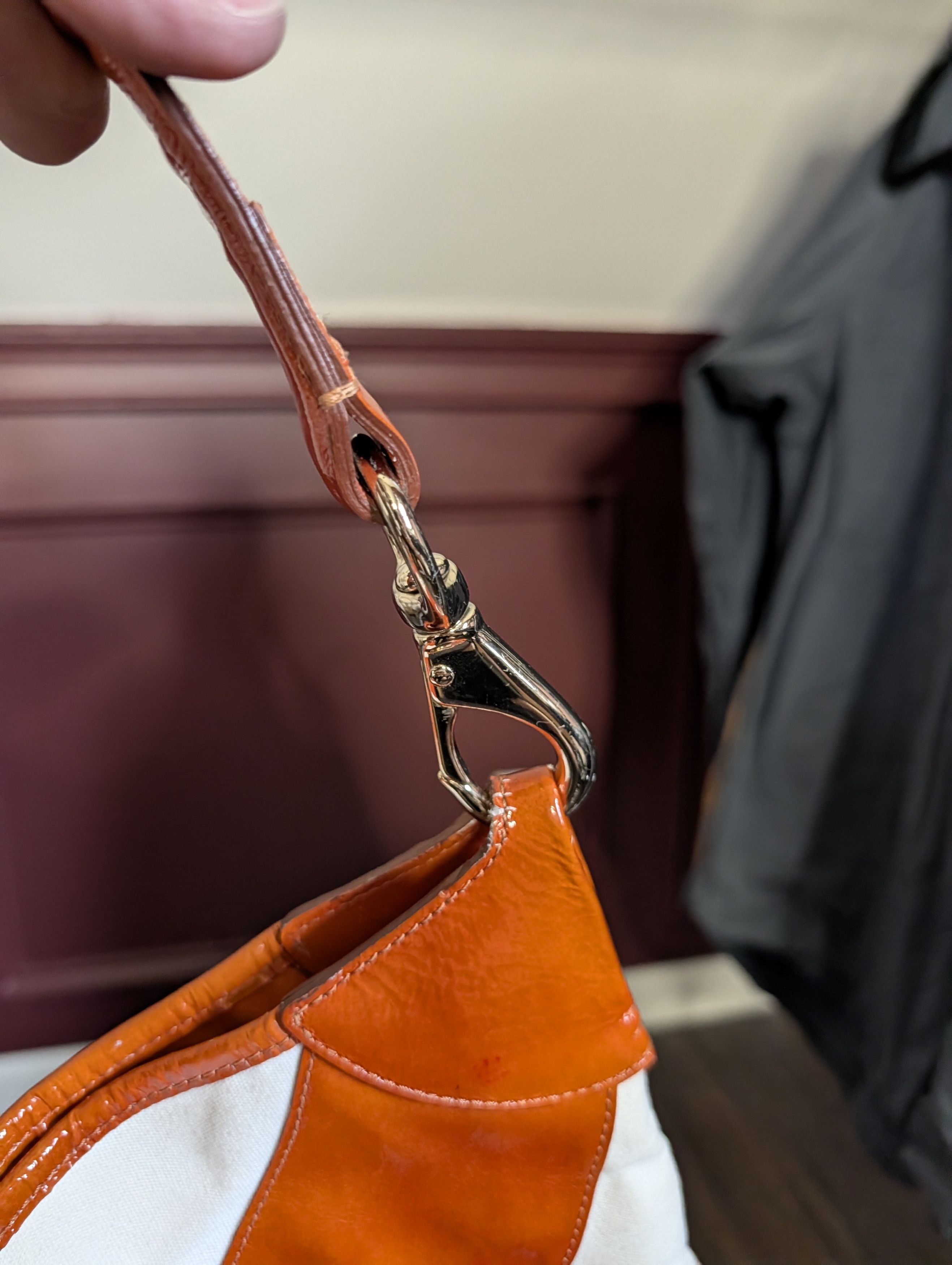 Dooney & Bourke Orange patent / white canvas striped handbag large Size ONE SIZE - 12 Thumbnail