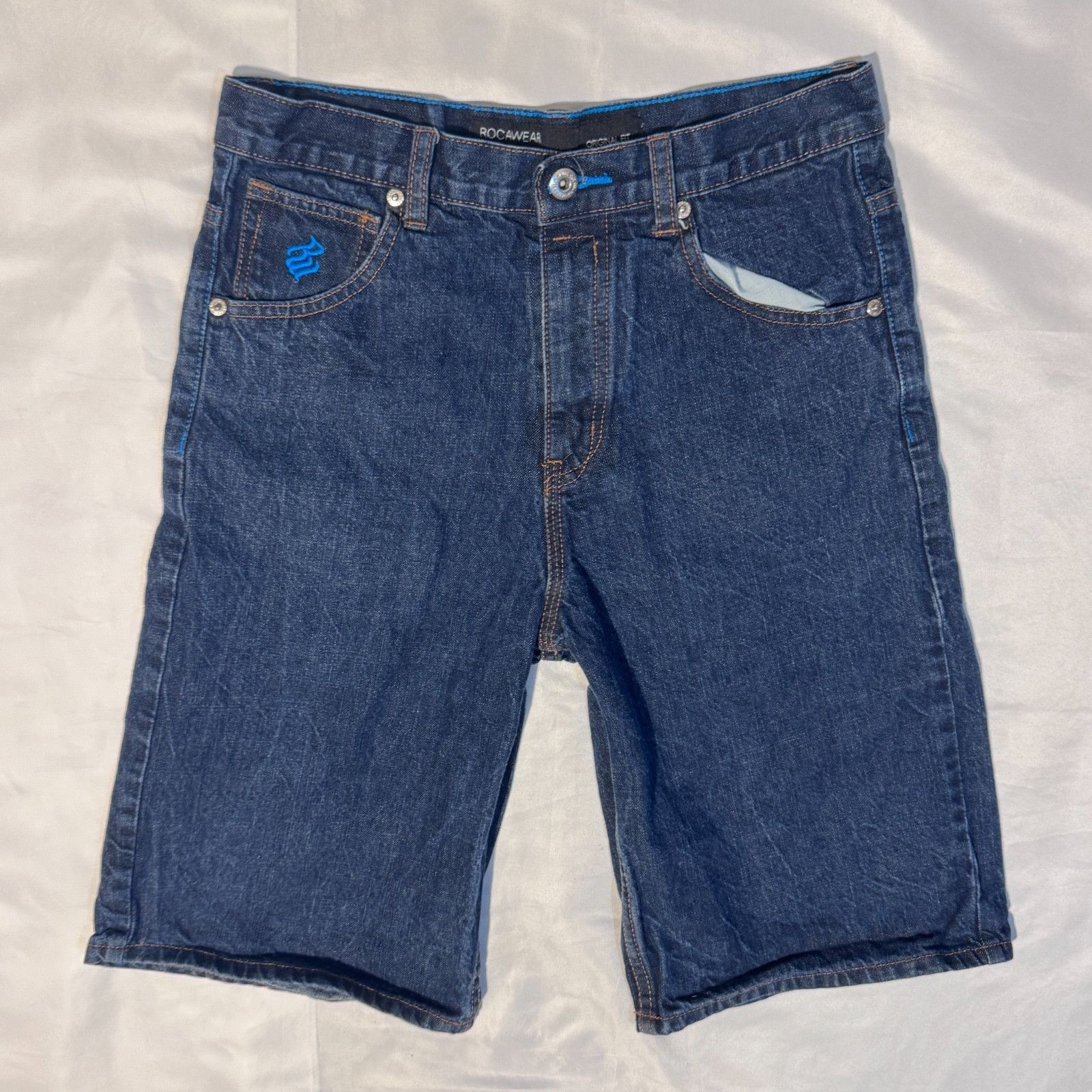 Rocawear Rocawear Denim Shorts Mens Blue Embroidered Logo Hip Hop Str Size US 27 - 2 Thumbnail