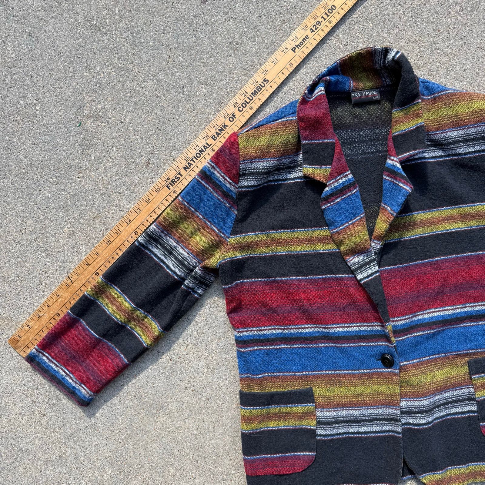 Vintage 90s Saddle Blanket Stripe Western Boxy Blazer Dark Tones LG Size L / US 10 / IT 46 - 9 Thumbnail