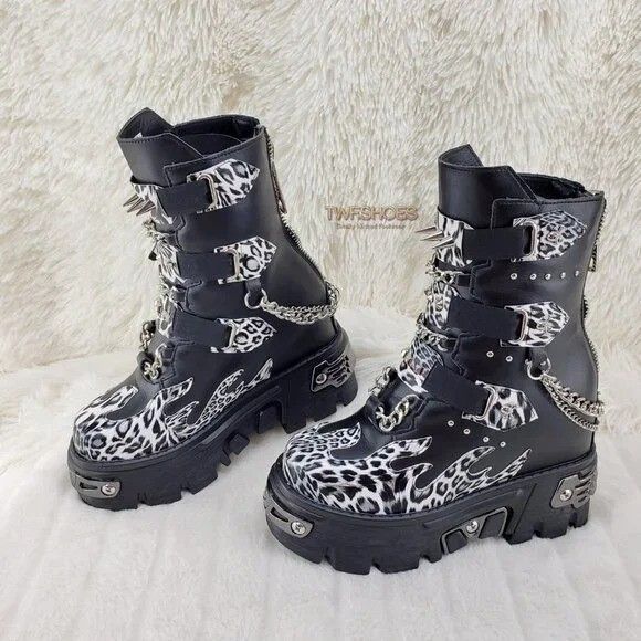 Alexander Wang Anthony Wang Dreamz Punk Goth 2.5" Platform Ankle Boots Leop Size US 6 / IT 36 - 4 Thumbnail