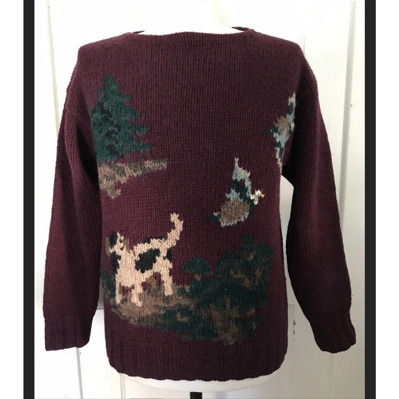 image of VTG Polo Ralph Laurent Burgundy Red Duck Sweater Hunting, Men's (Size Small)