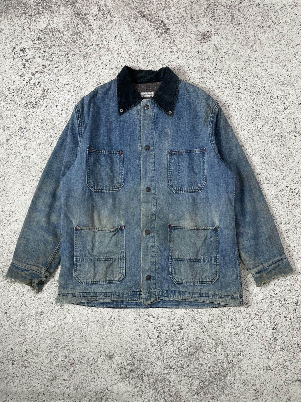 Vintage Vintage 60s Madewell Blanket Lined Denim Thrashed Chore Coat Size US L / EU 52-54 / 3 - 1 Thumbnail