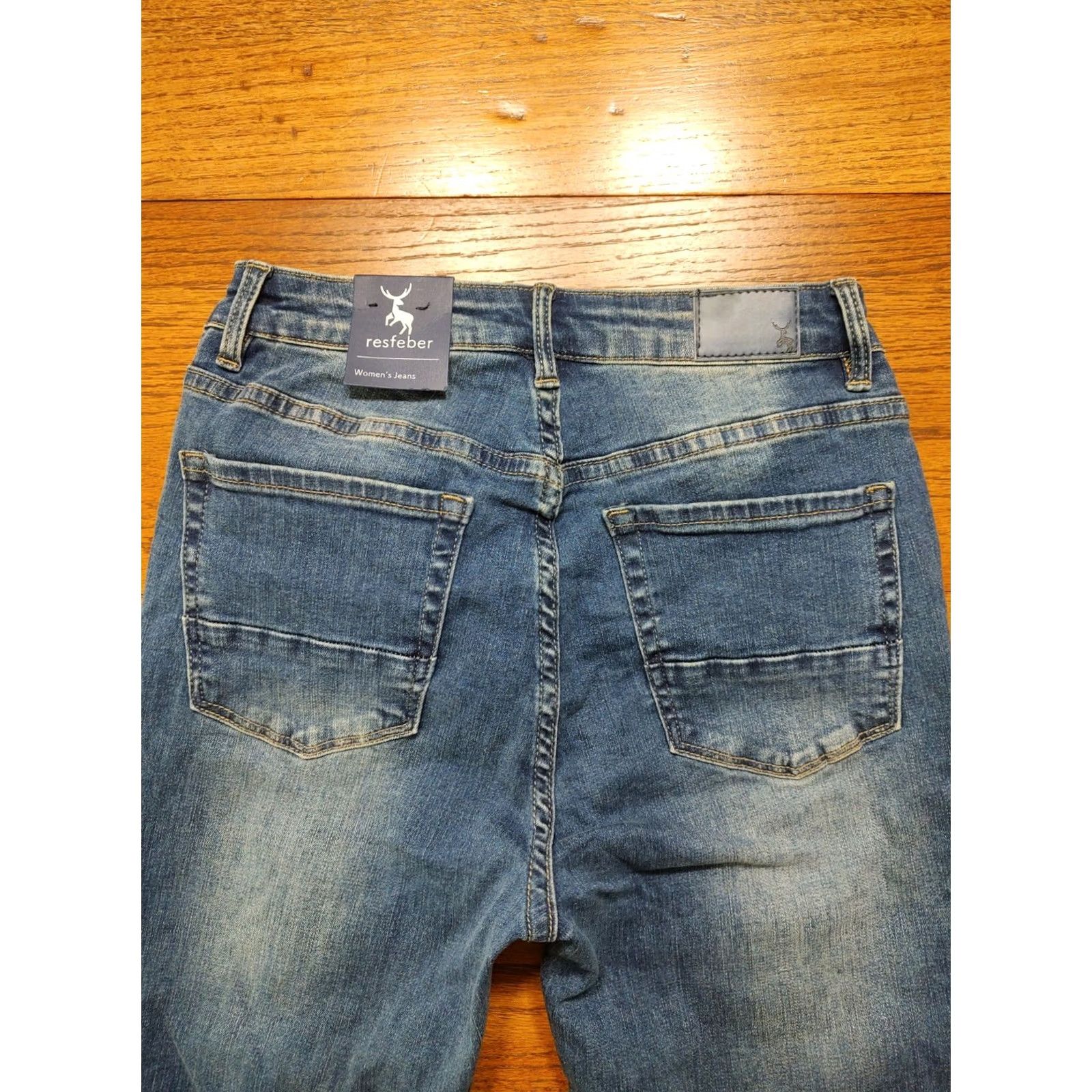 Denime NWT Resfeber Jeans Womens Skinny Distressed 25in 29in Blue Denim Cotton Blend Zip 5-Pocket Rise Mid Slim Button? Size 30" / US 8 / IT 44 - 6 Thumbnail