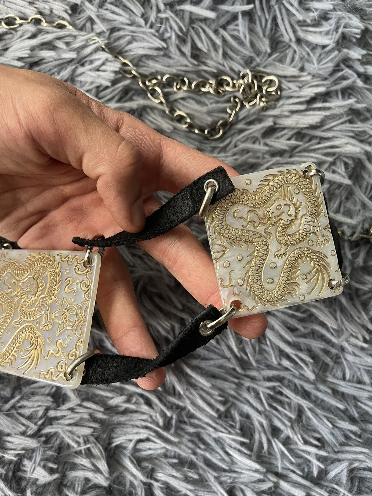Japanese Brand × Vintage 🐲Y2K vintage dragon logo metallic with leather elements belt Size ONE SIZE - 6 Thumbnail