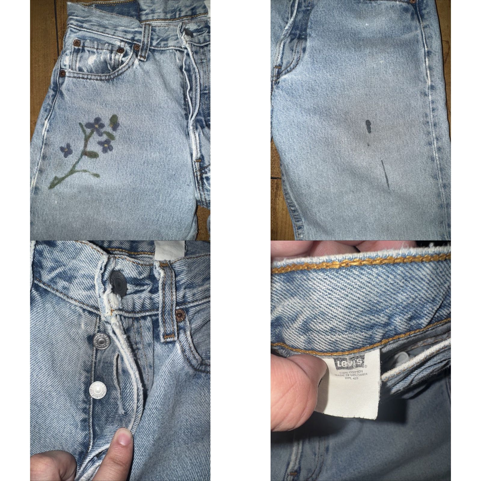 Levi's VINTAGE Levi’s 501 Jeans Distressed Floral Embroidery Light Wash 26x32 Men Regular Blue 90s 90s Mens Jeans Size US 26 / EU 42 - 8 Thumbnail