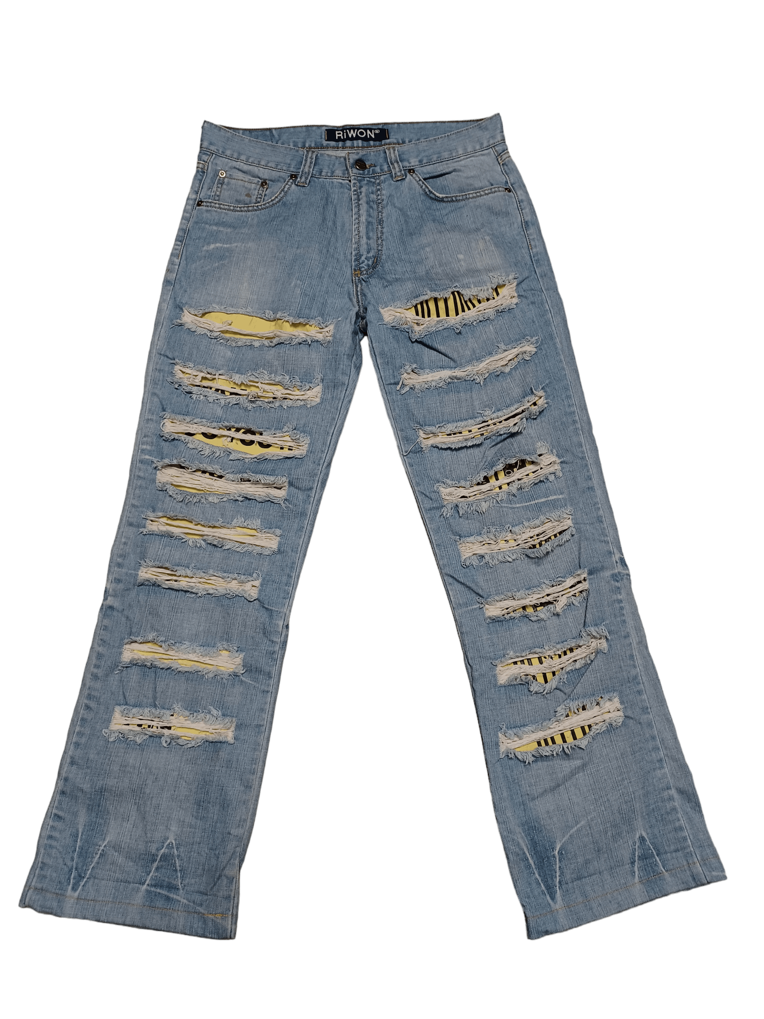 image of Avant Garde x Distressed Denim Bootcut Avantgarde Japanese Designer Y2K Jean in Blue (Size 33)