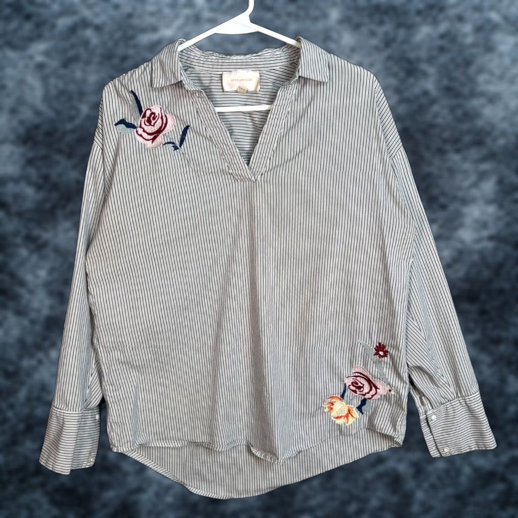Vintage Skies Are Blue Embroidered Floral Stripe Blouse Top Womens Size 8 Size M / US 6-8 / IT 42-44 - 1 Thumbnail
