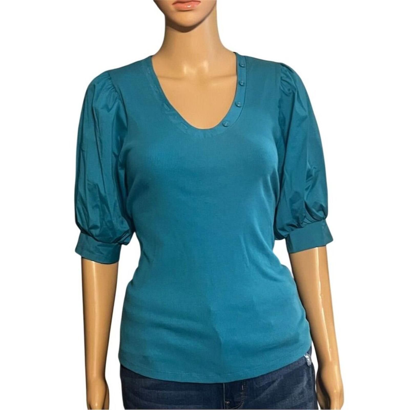 Chicos Chico's Women's Puff-Sleeve Henley Top Blue S Casual NWOT Size S / US 4 / IT 40 - 3 Thumbnail