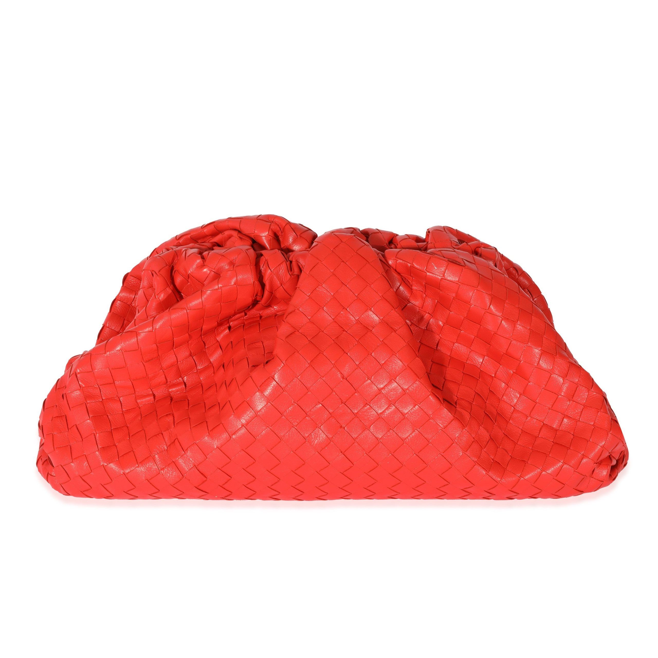 image of Bottega Veneta Red Intrecciato Leather Maxi The Pouch, Women's