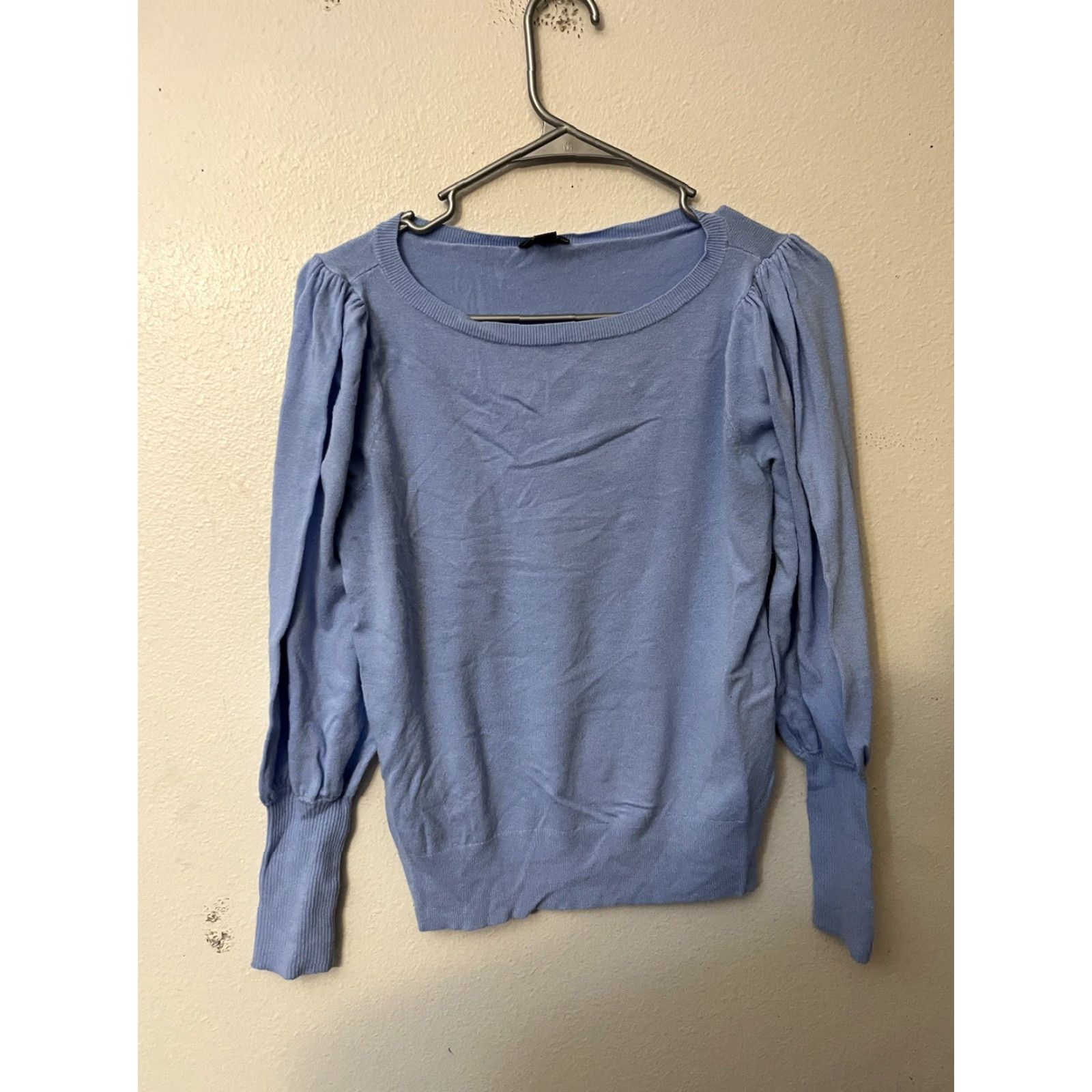 Loft VINTAGE LOFT Ann Taylor SWEATER Puff Sleeve Crew Neck Cotton Blend Womens M Blue Pullover Knits Comfortable, Modern 90s? Size M / US 6-8 / IT 42-44 - 2 Thumbnail