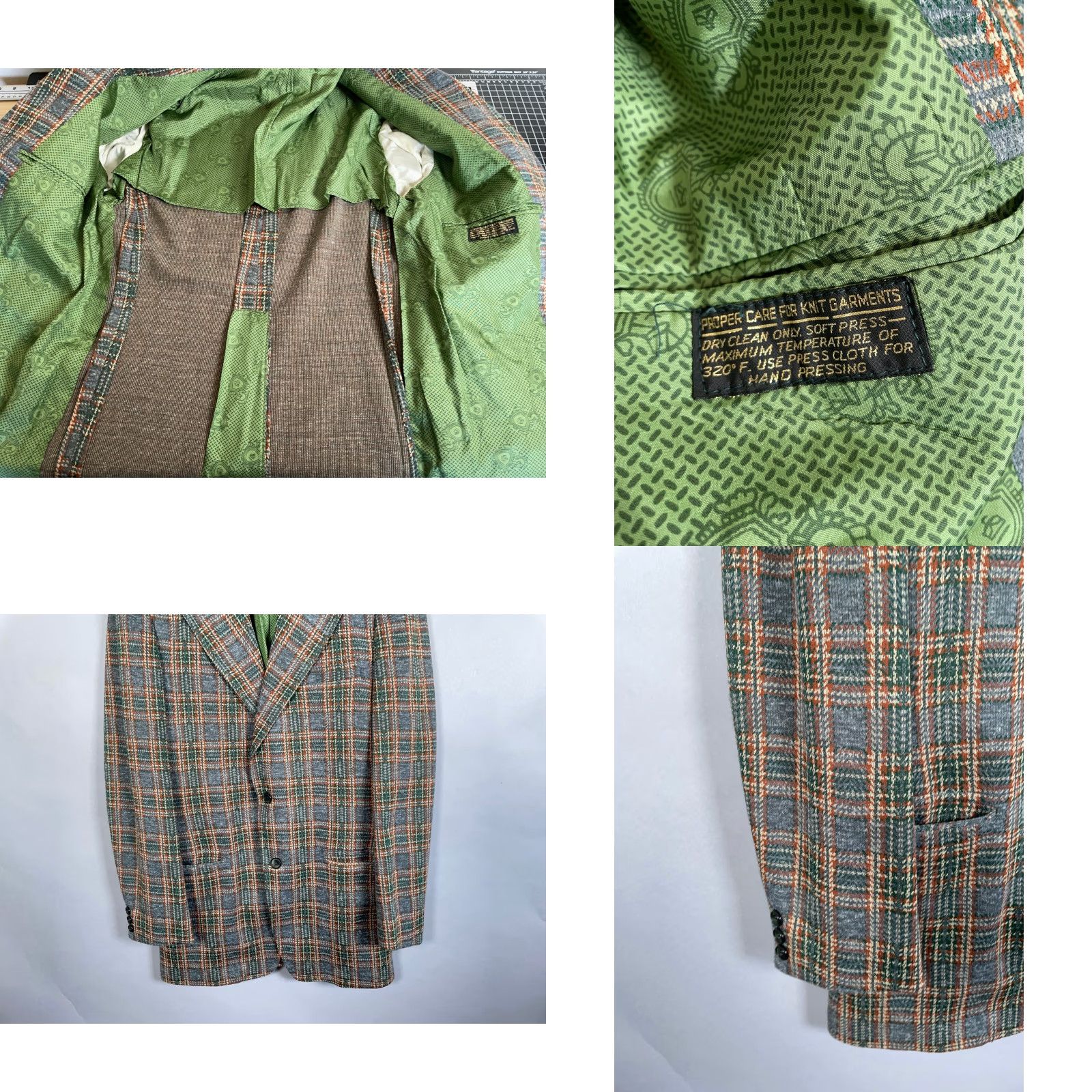 Vintage VTG 70s Plaid Pattern Leisure Suit Jacket Men's 39 Long Gray Wide Lapel USA Made Size 40R - 9 Thumbnail