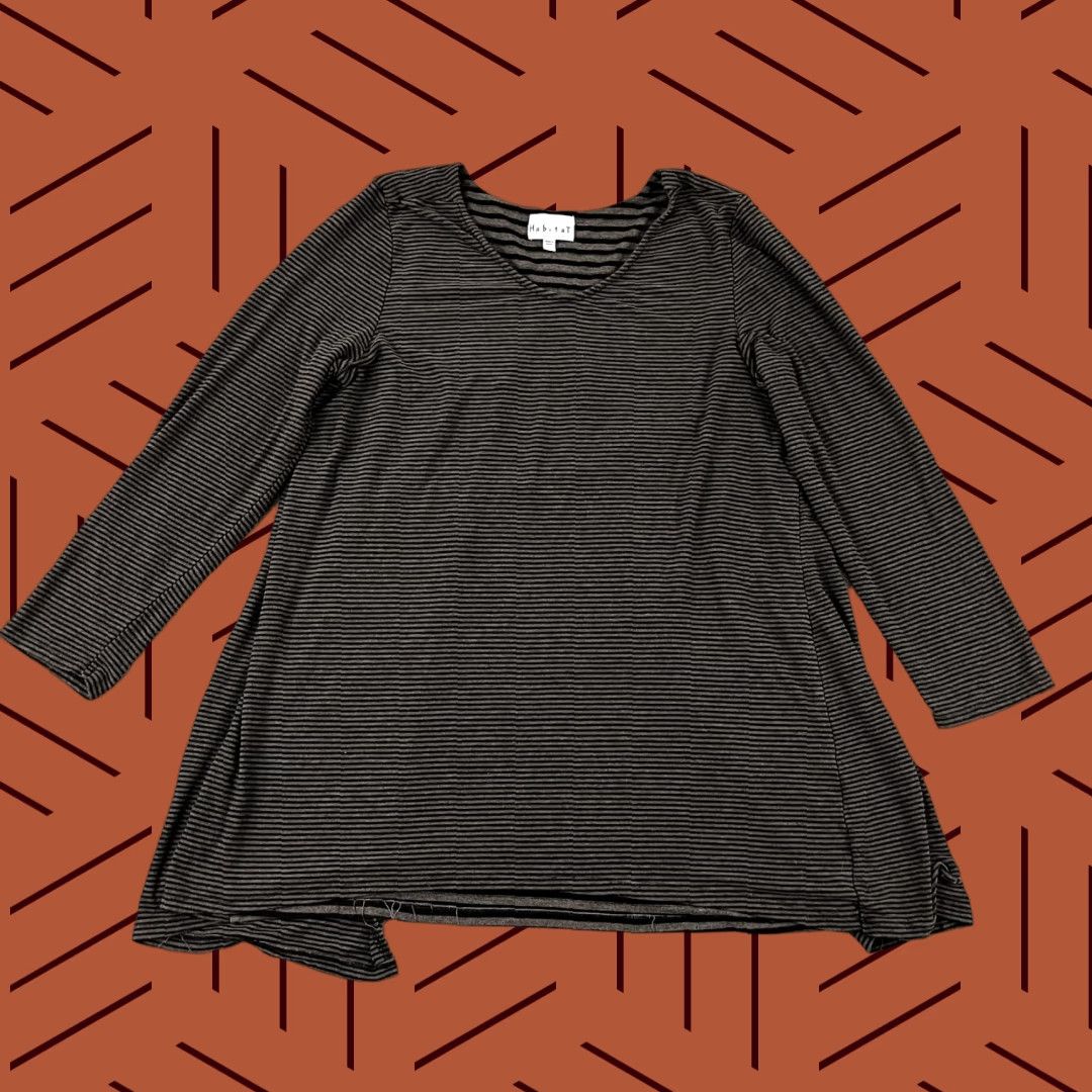 Habitat HABITAT Clothes To Live Shirt Womens Large Brown Black Striped Tunic Top Stretch Size L / US 10 / IT 46 - 1 Thumbnail