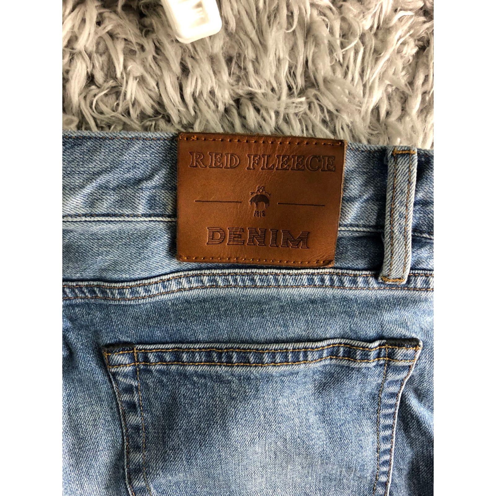 Denime Red Fleece Jeans Size 36x30 Mens Mid Rise Straight Leg Med Wash Blue Denim Jeans Size US 36 / EU 52 - 2 Thumbnail